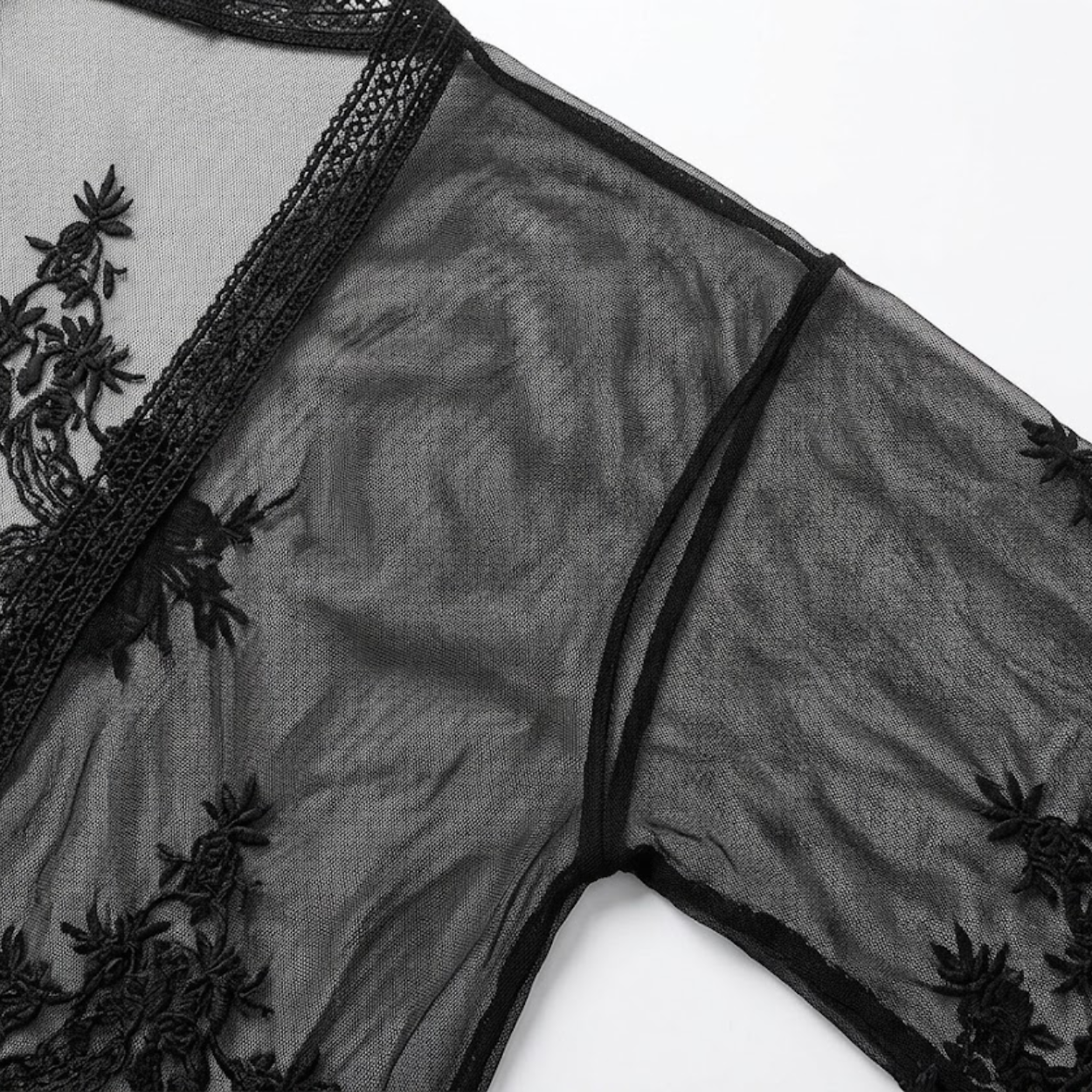Kimono de encaje para mujer, cubrebaño abierto y transparente