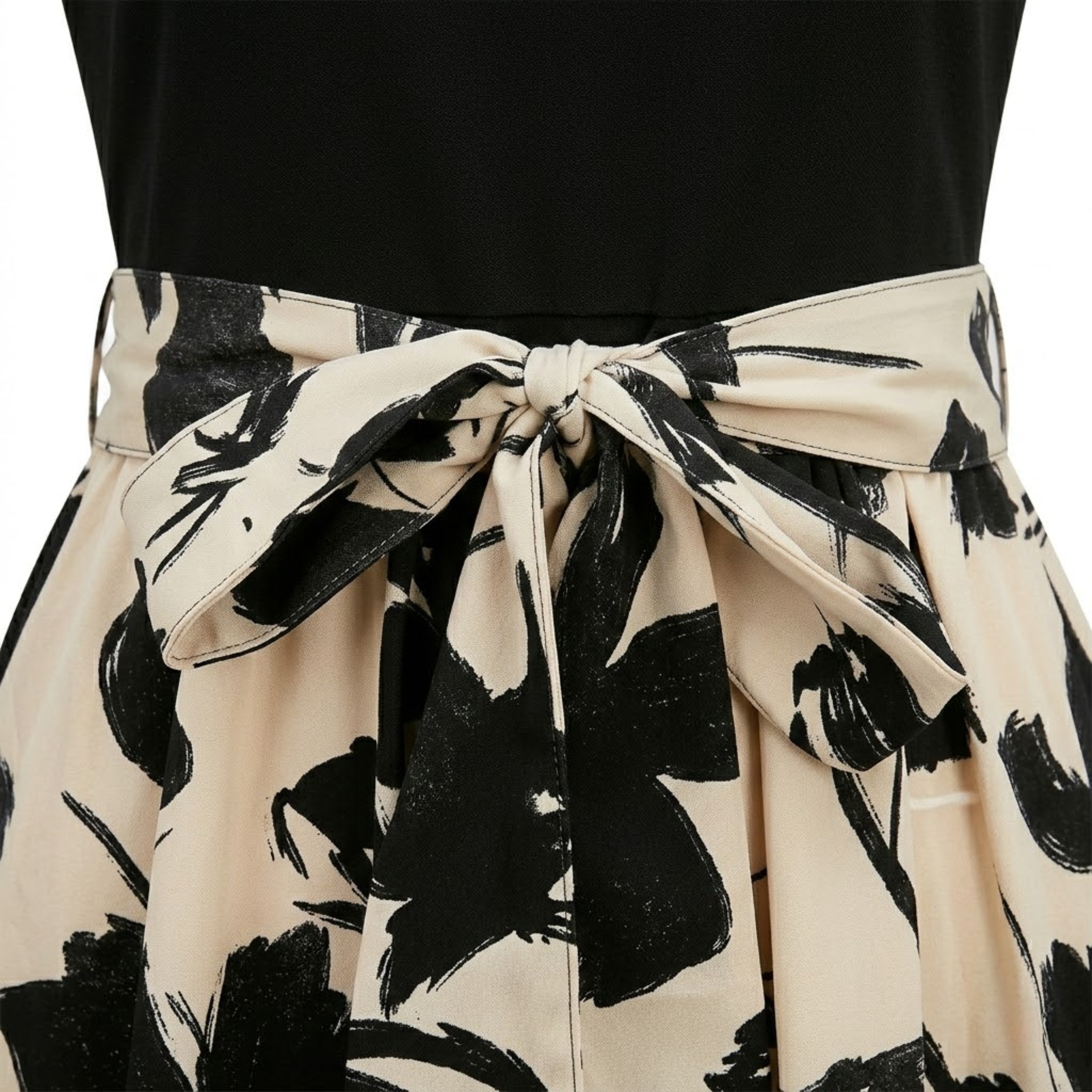 Robe Longue Trapèze à Imprimé Floral avec Ceinture et Manches Bouffantes