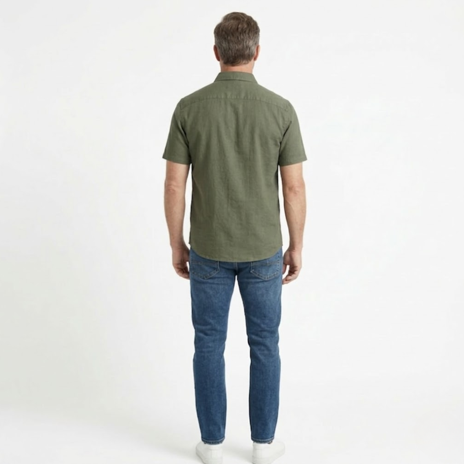 Rövid ujjú len- és pamut ing férfiaknak, mellzsebbel