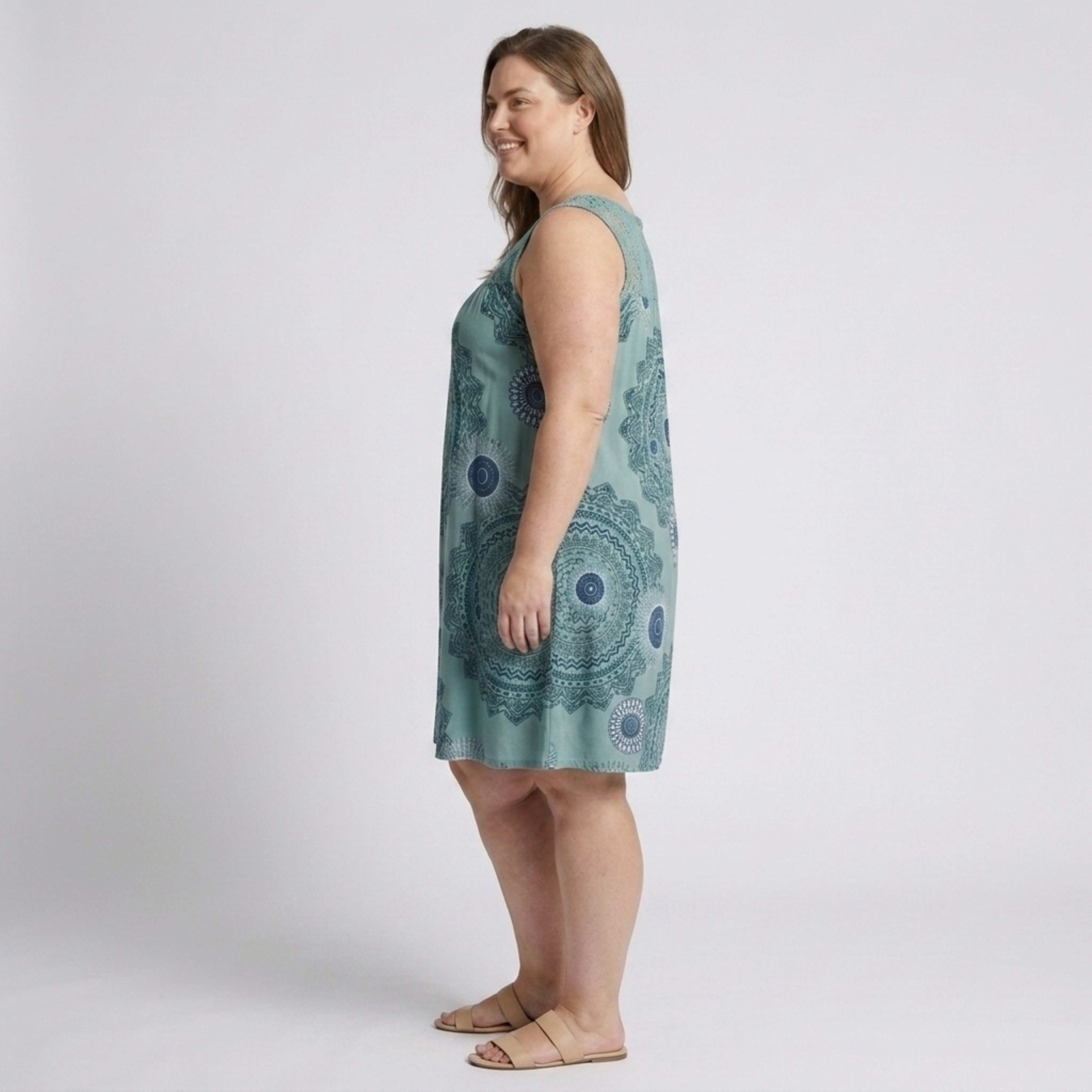 Robe d'été grande taille pour femme en coton imprimé vintage avec détails en dentelle