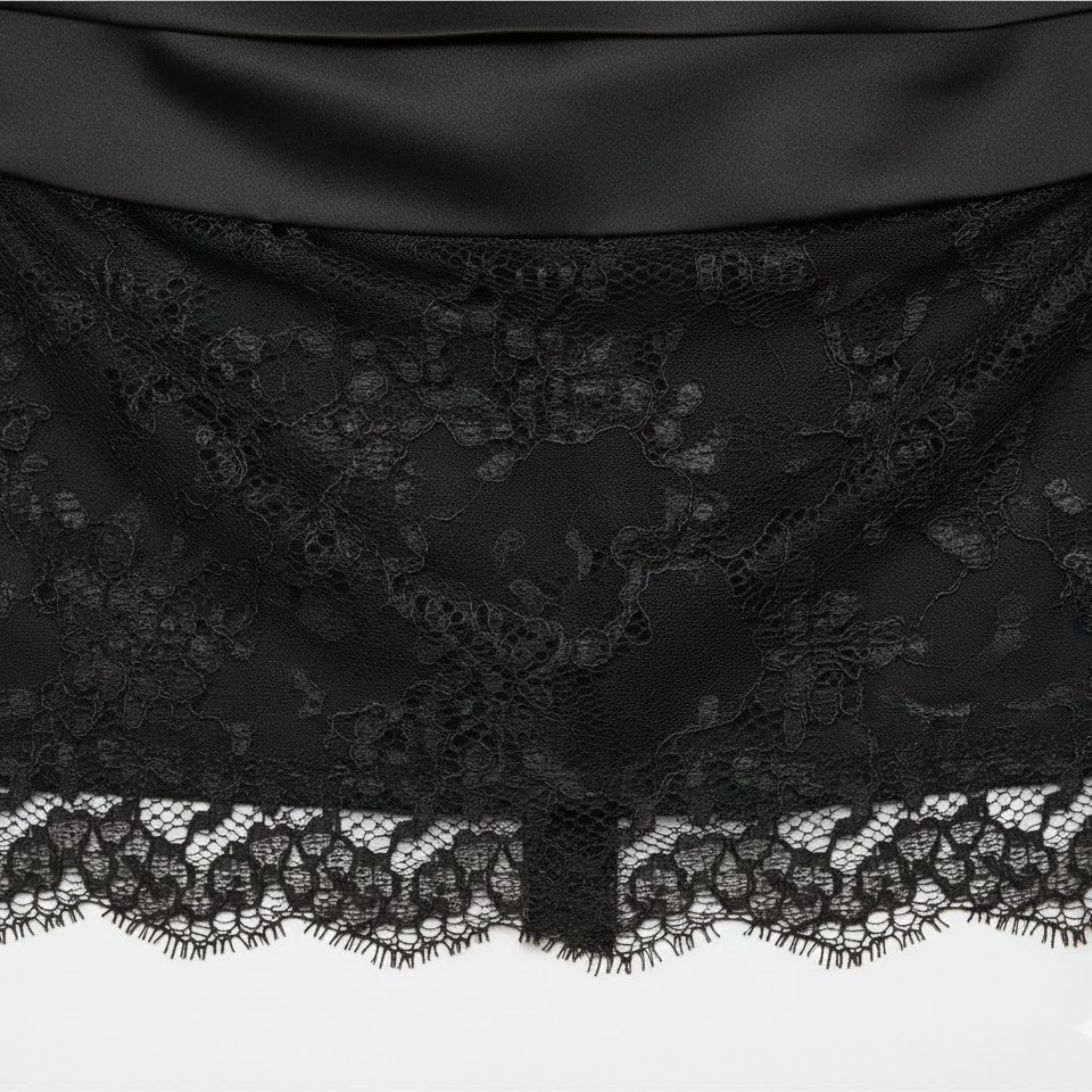 Conjunto de Dos Piezas Body de Encaje y Mini Falda para Mujeres con Lazo de Satén y Mangas Largas