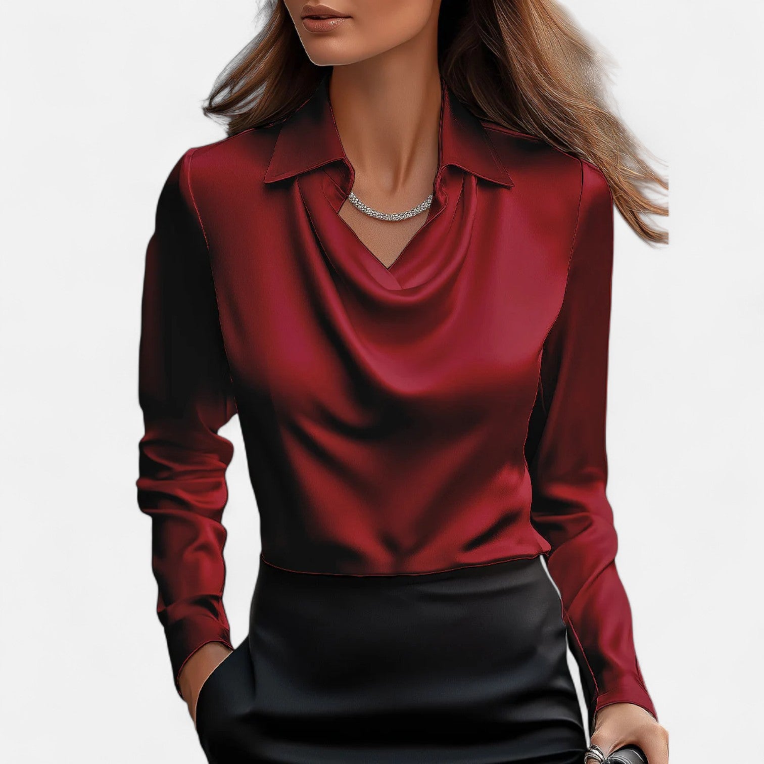 Ancienne Monde | Blouse Blanche en Satin Femme – Encolure Drapée, Élégance Intemporelle