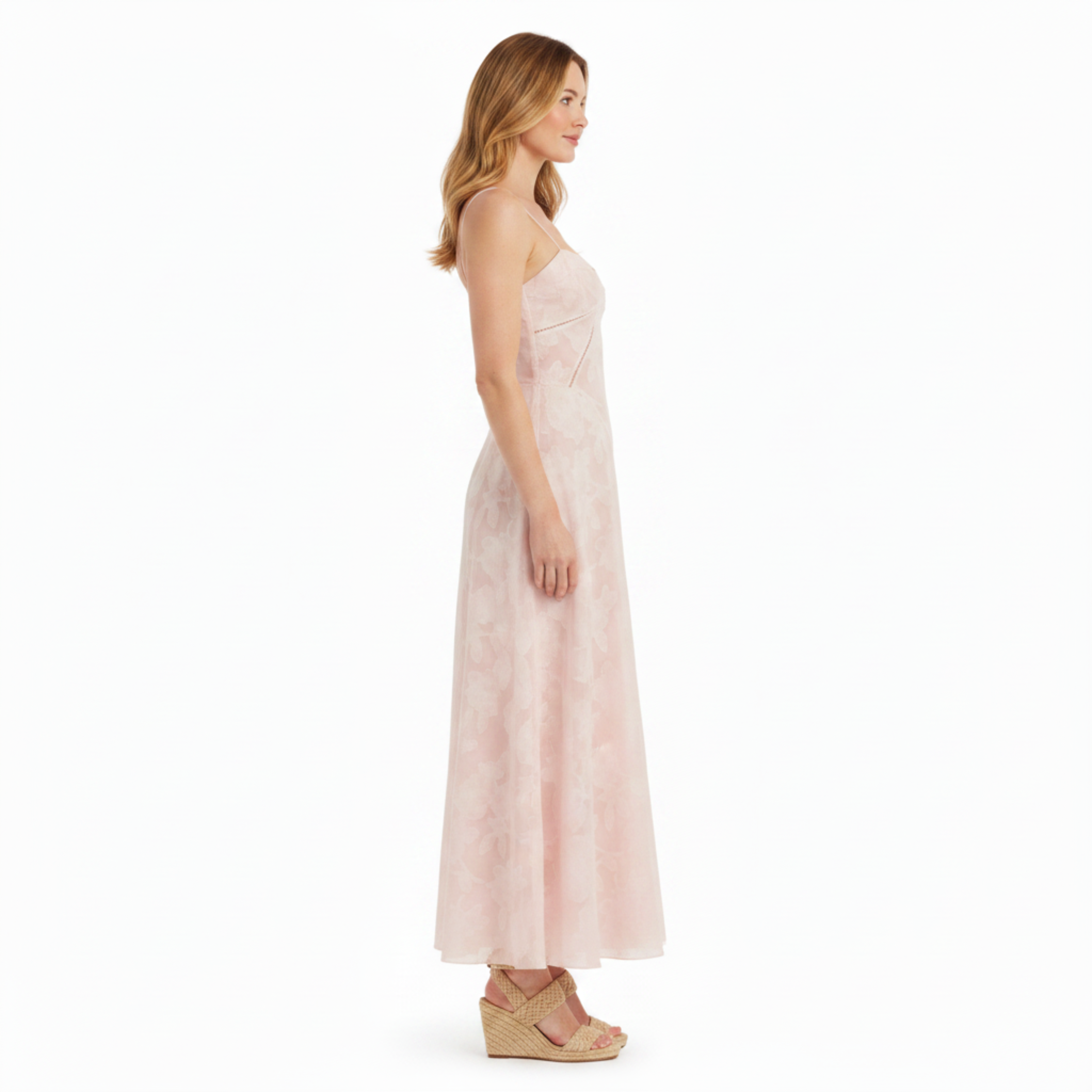 Vestido de noche largo con corsé, bordados florales y corte evasé para mujer