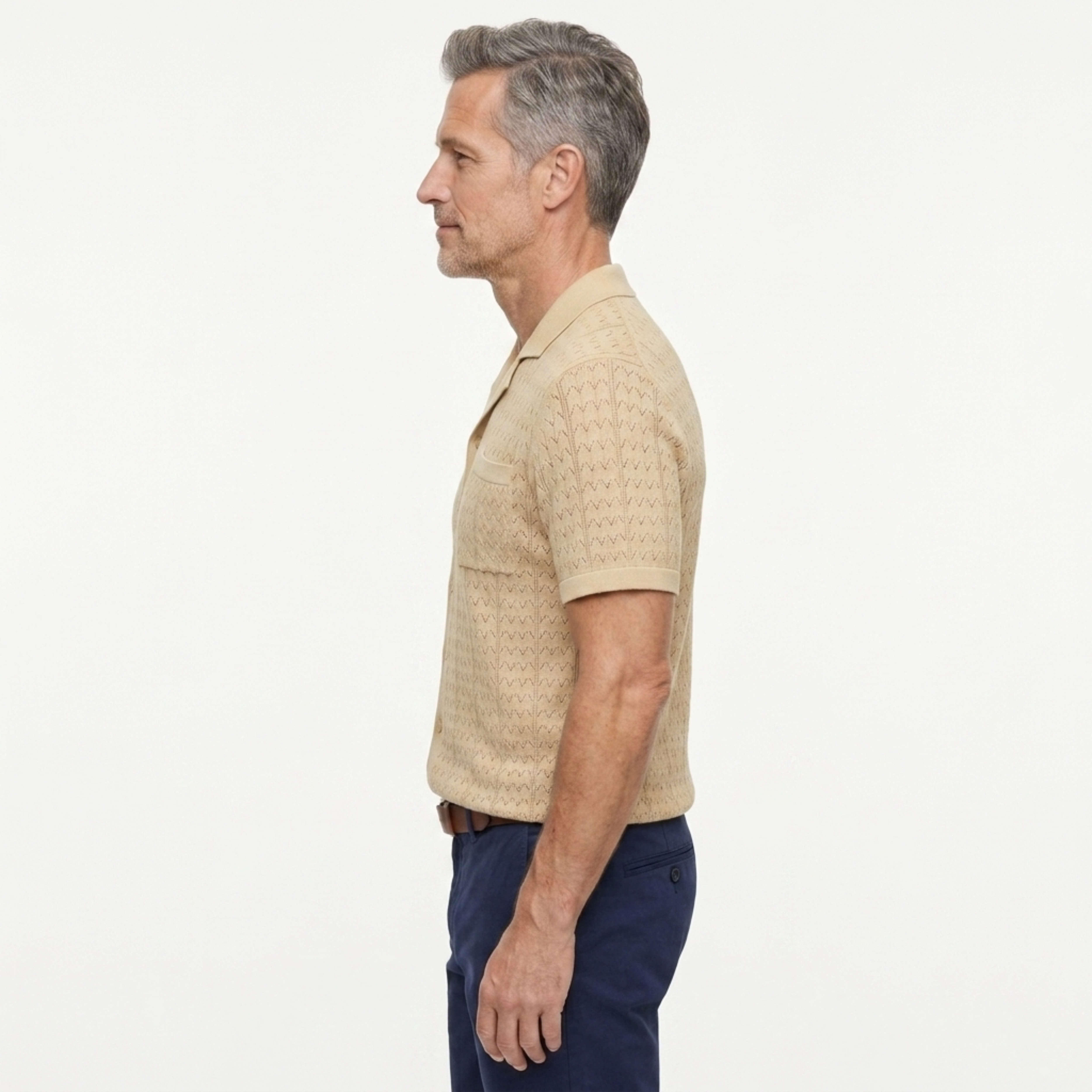 Men's knit polo shirt — jacquard pattern — casual retro style