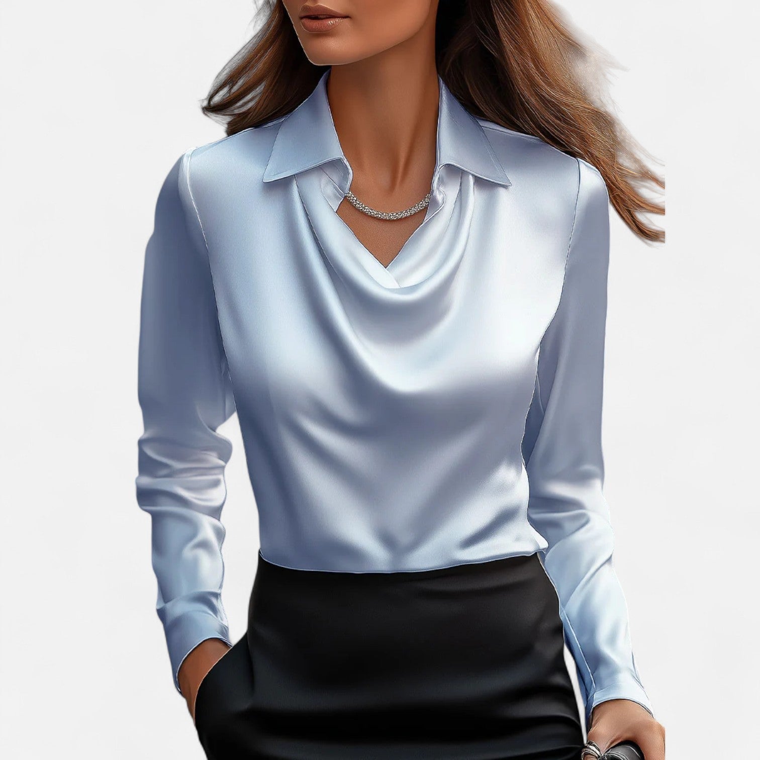 Ancienne Monde | Blouse Blanche en Satin Femme – Encolure Drapée, Élégance Intemporelle