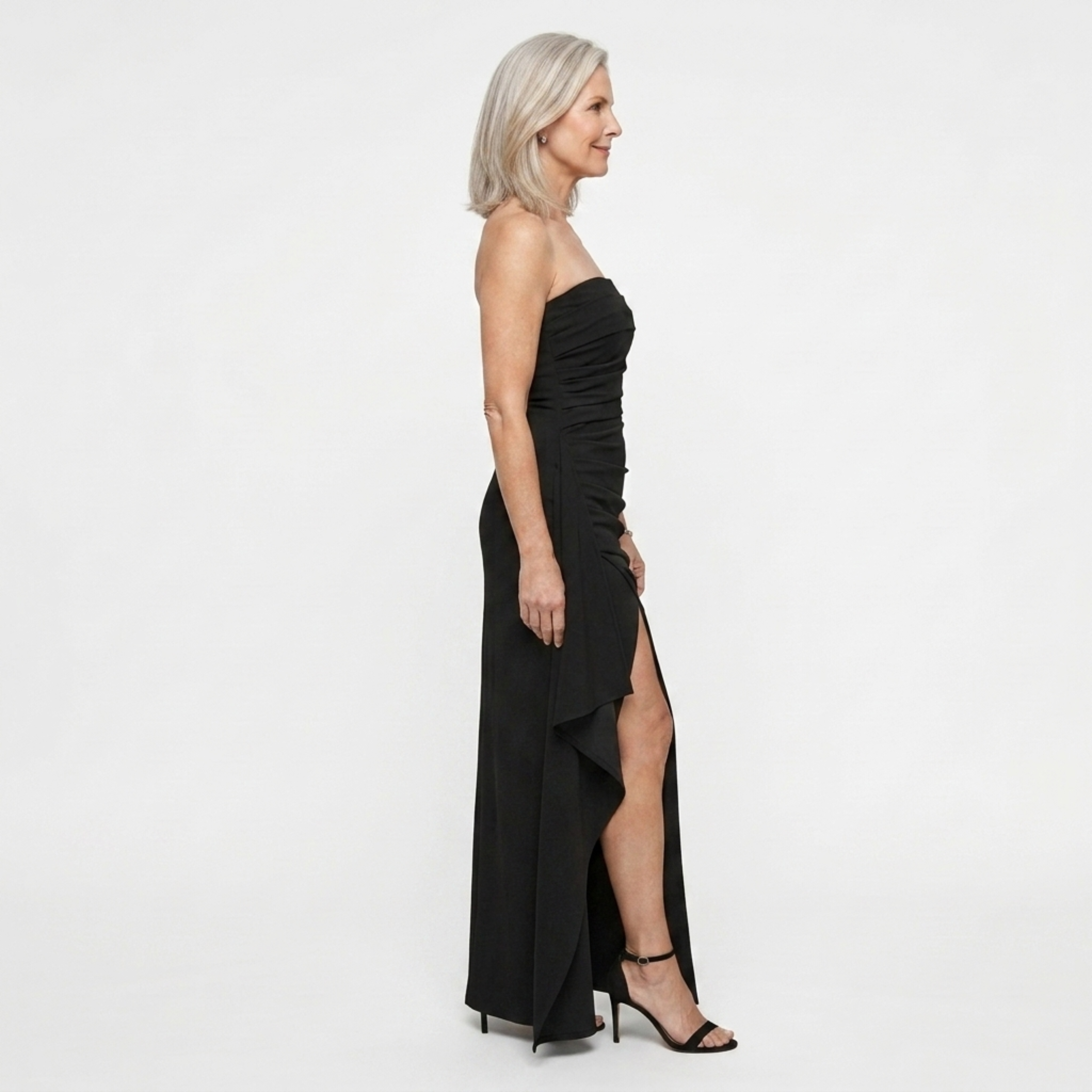 Vestido de noche largo — corte sirena fruncido con abertura | gala formal