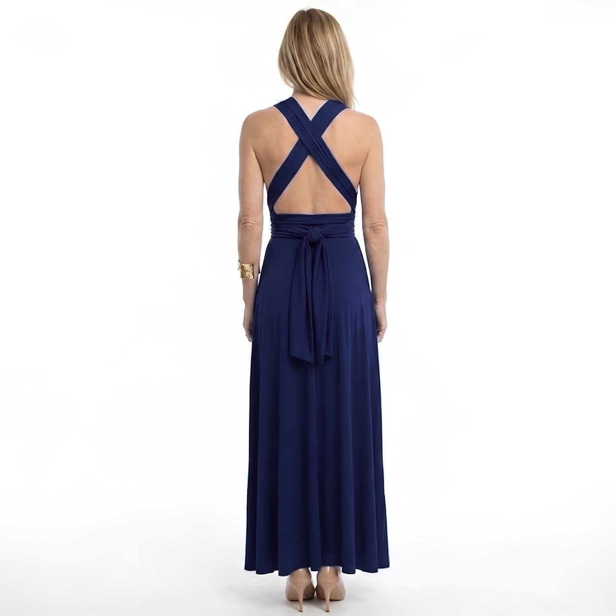 Vestido Maxi Convertible Infinity con Tirantes Multi-Posiciones y Falda Fluida