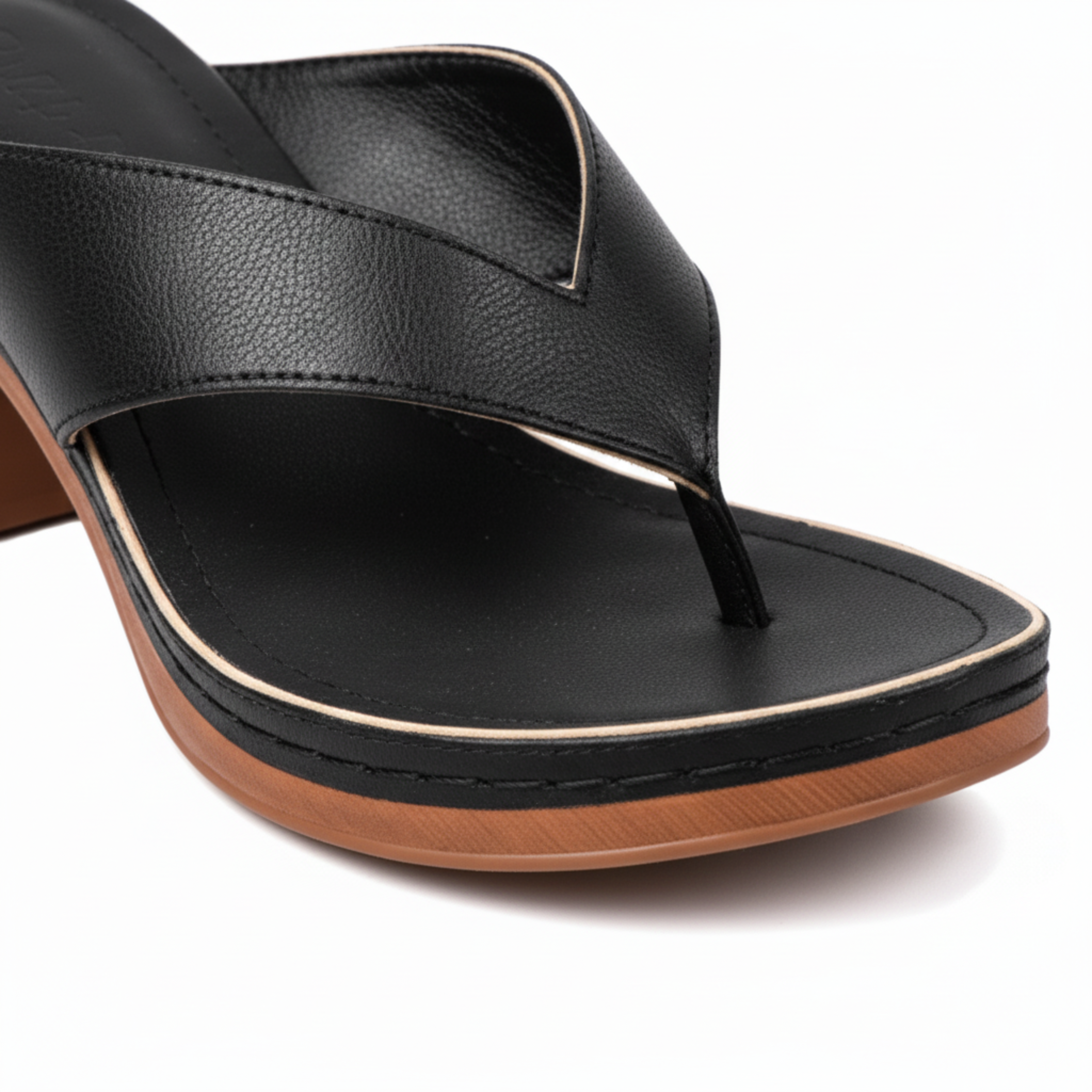 Block Heel Sandals for Women with Metallic Thong Strap