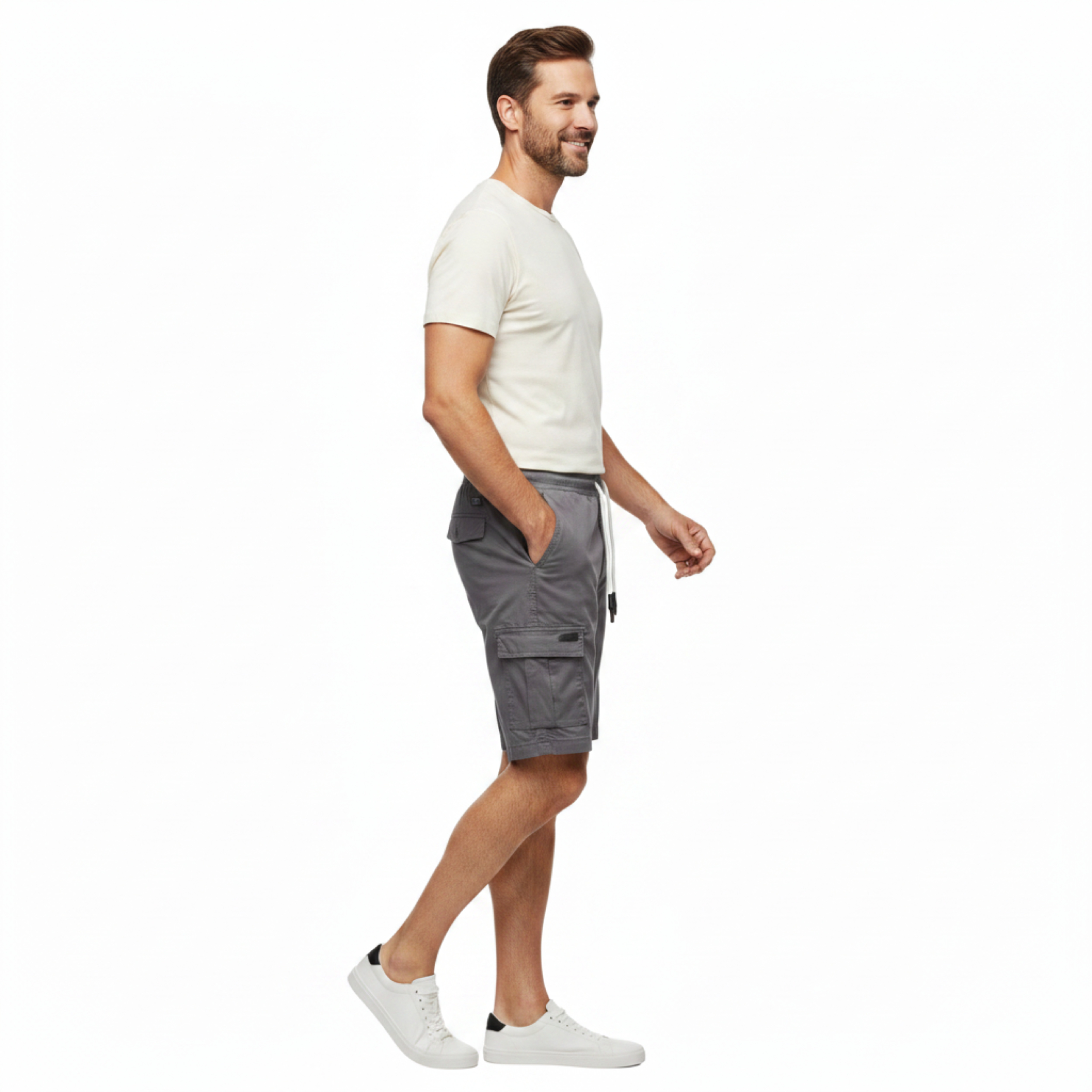 Herren Cargo-Shorts aus Baumwolle mit elastischem Bund und Kordelzug