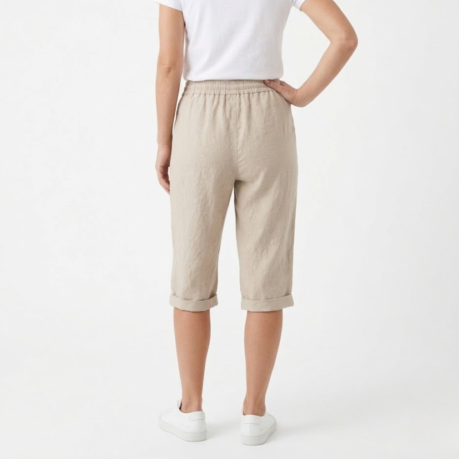 Short de algodón y lino con cintura elástica y bolsillos para mujer