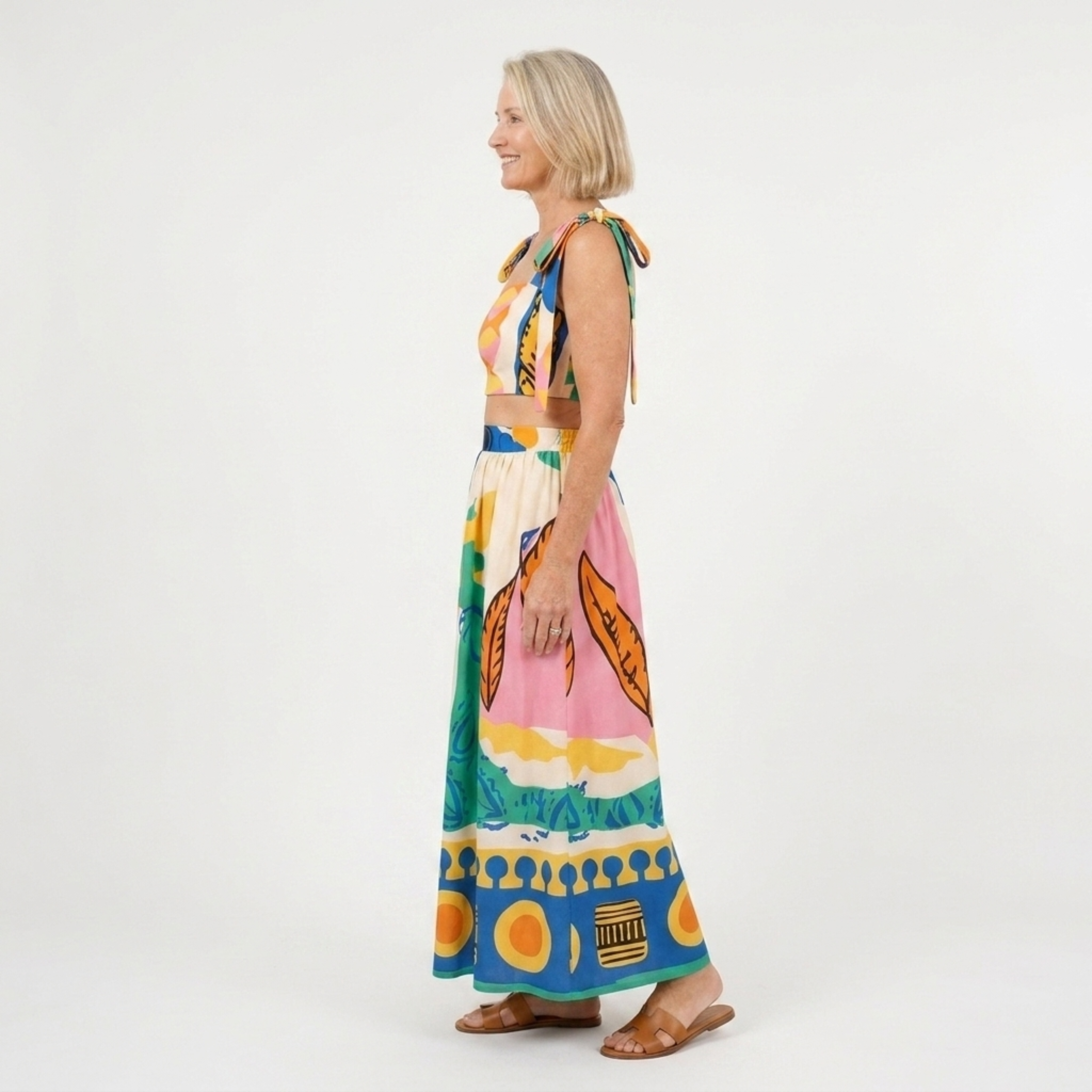 Sæt med crop top og lang nederdel med print — to dele — sommerferie