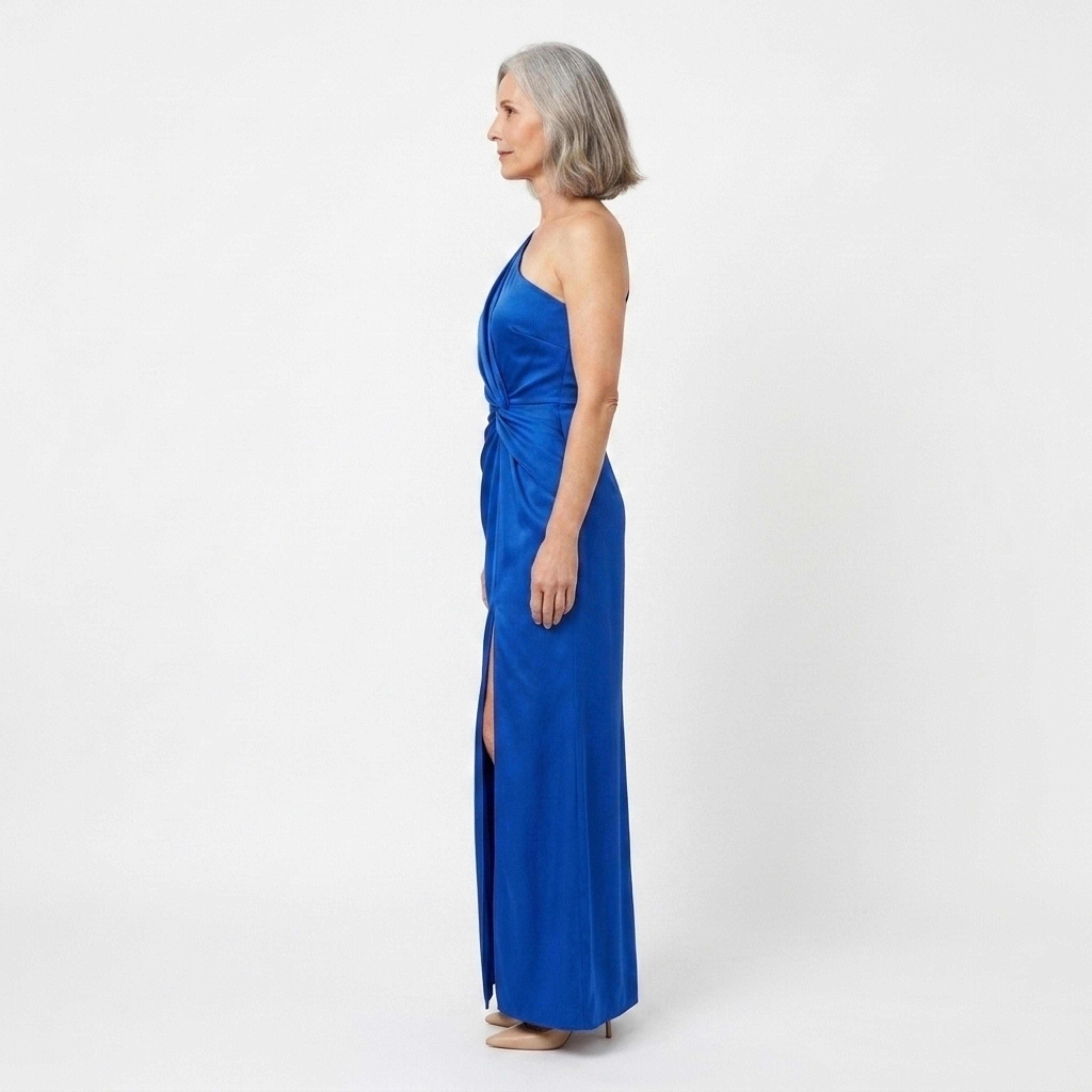 Rochie lungă de damă — satin asimetric cu umăr gol | seară de nuntă