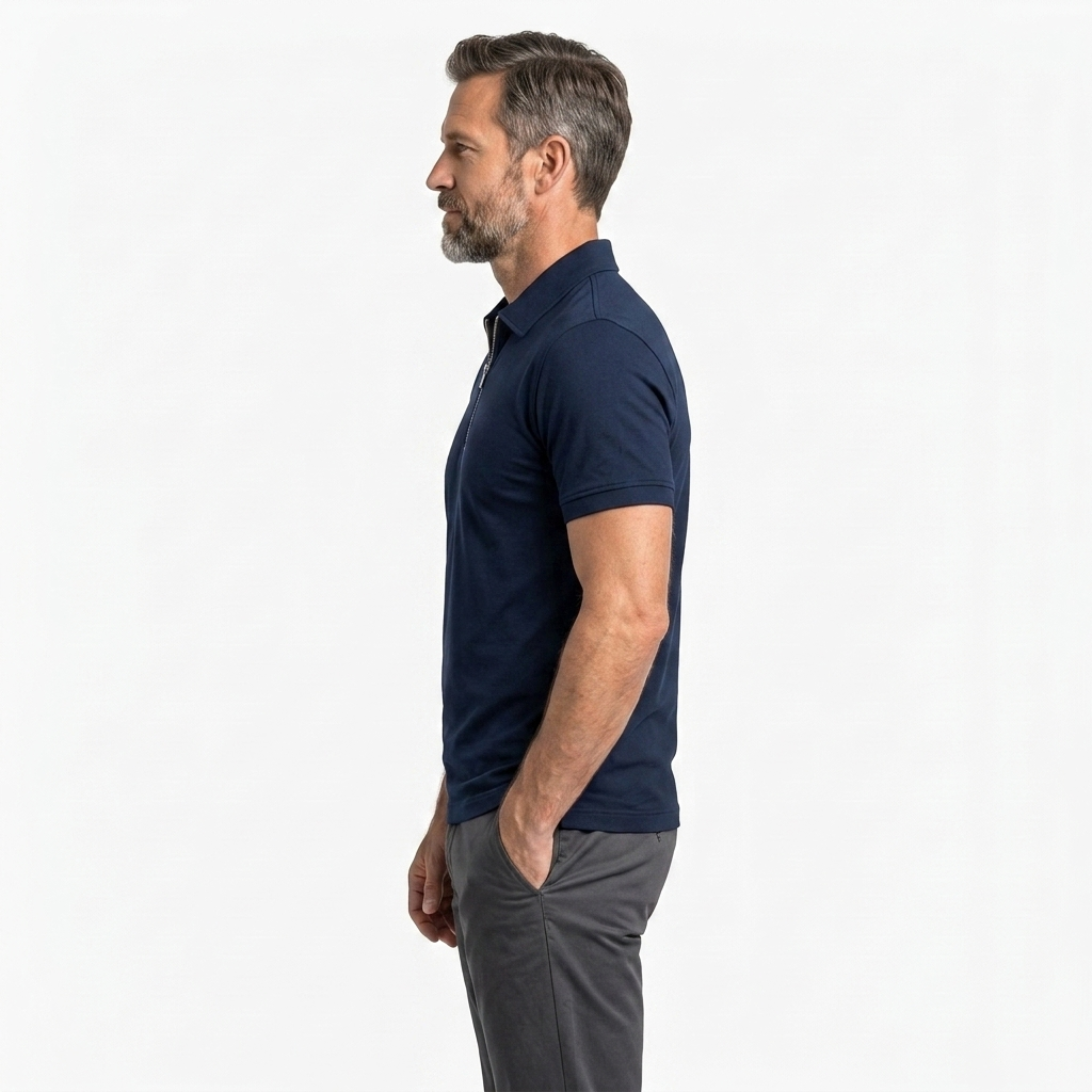 Men's polo with zip collar and short sleeves — casual