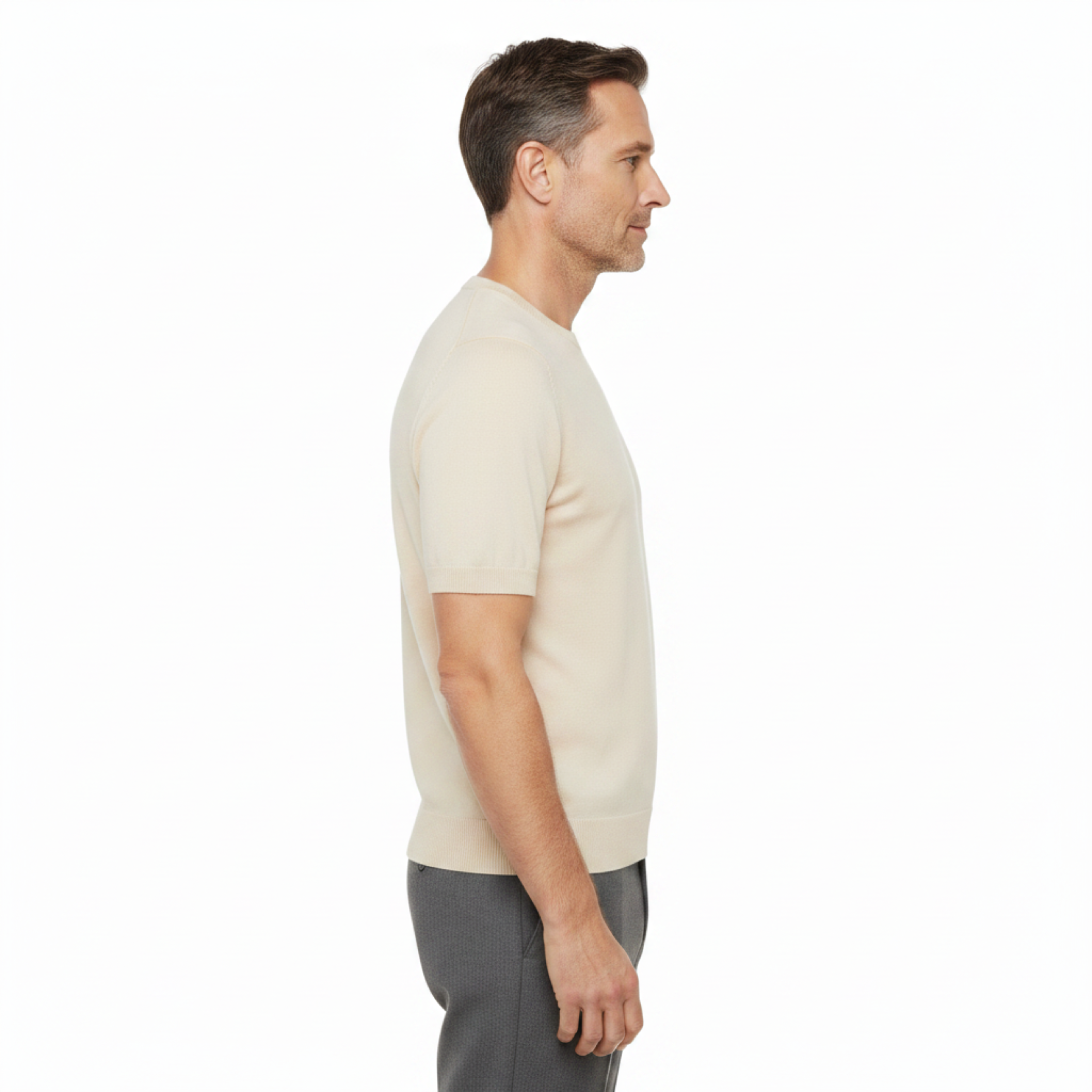T-shirt in maglia da uomo a maniche corte con collo rotondo, taglio dritto e vestibilità rilassata