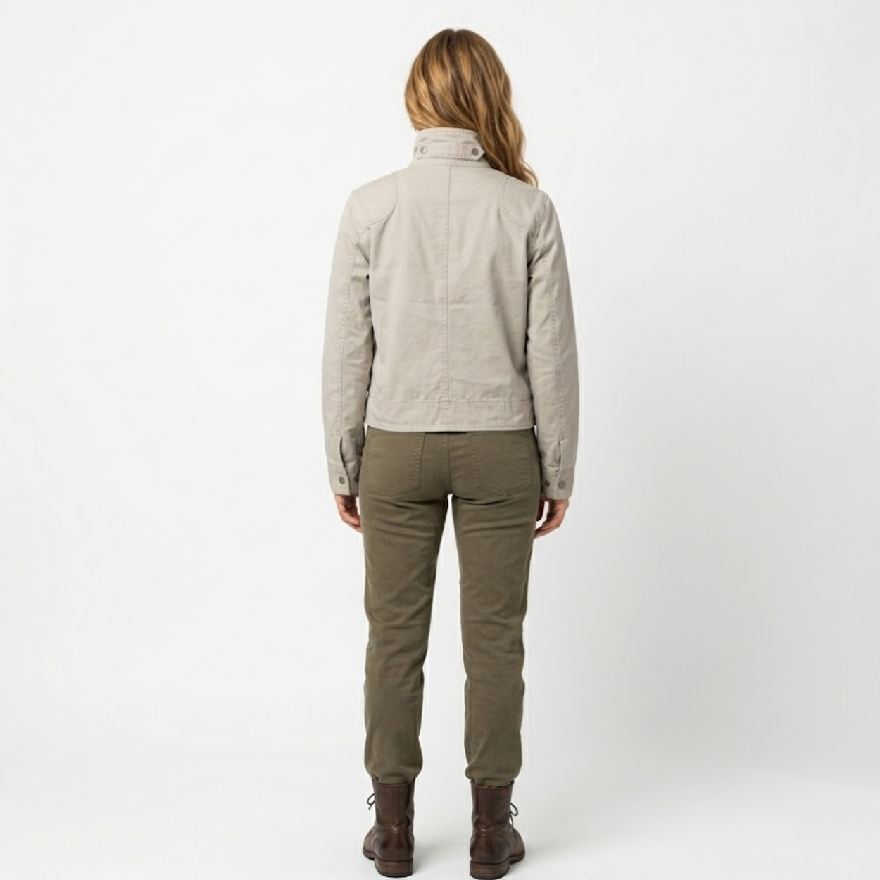 Blouson Court à Col Montant avec Boucles Métalliques et Coupe Large Unisexe