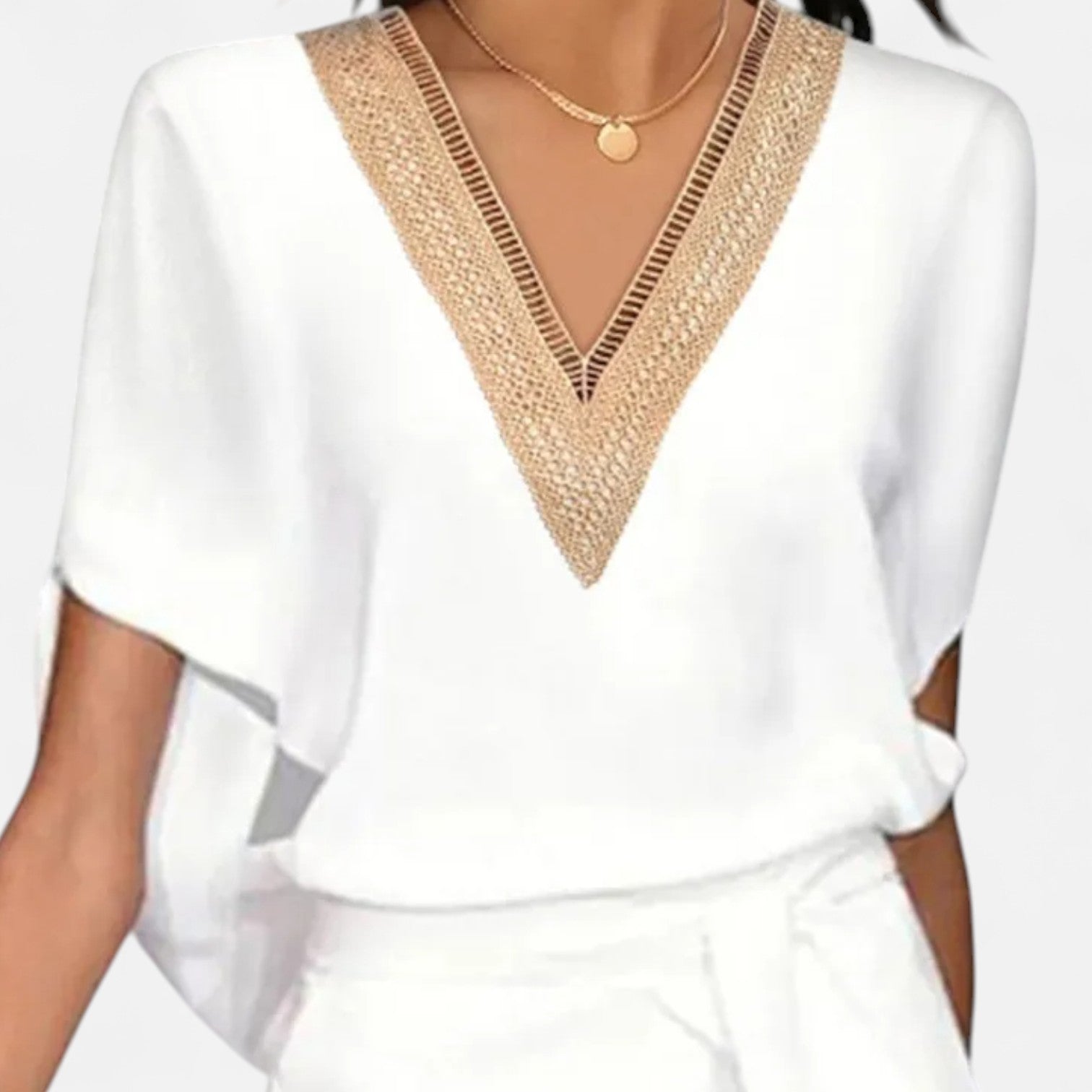 Ancienne Monde | Robe Blanche Midi à Col V pour Femme – Élégance Moderne pour les Occasions d’Été