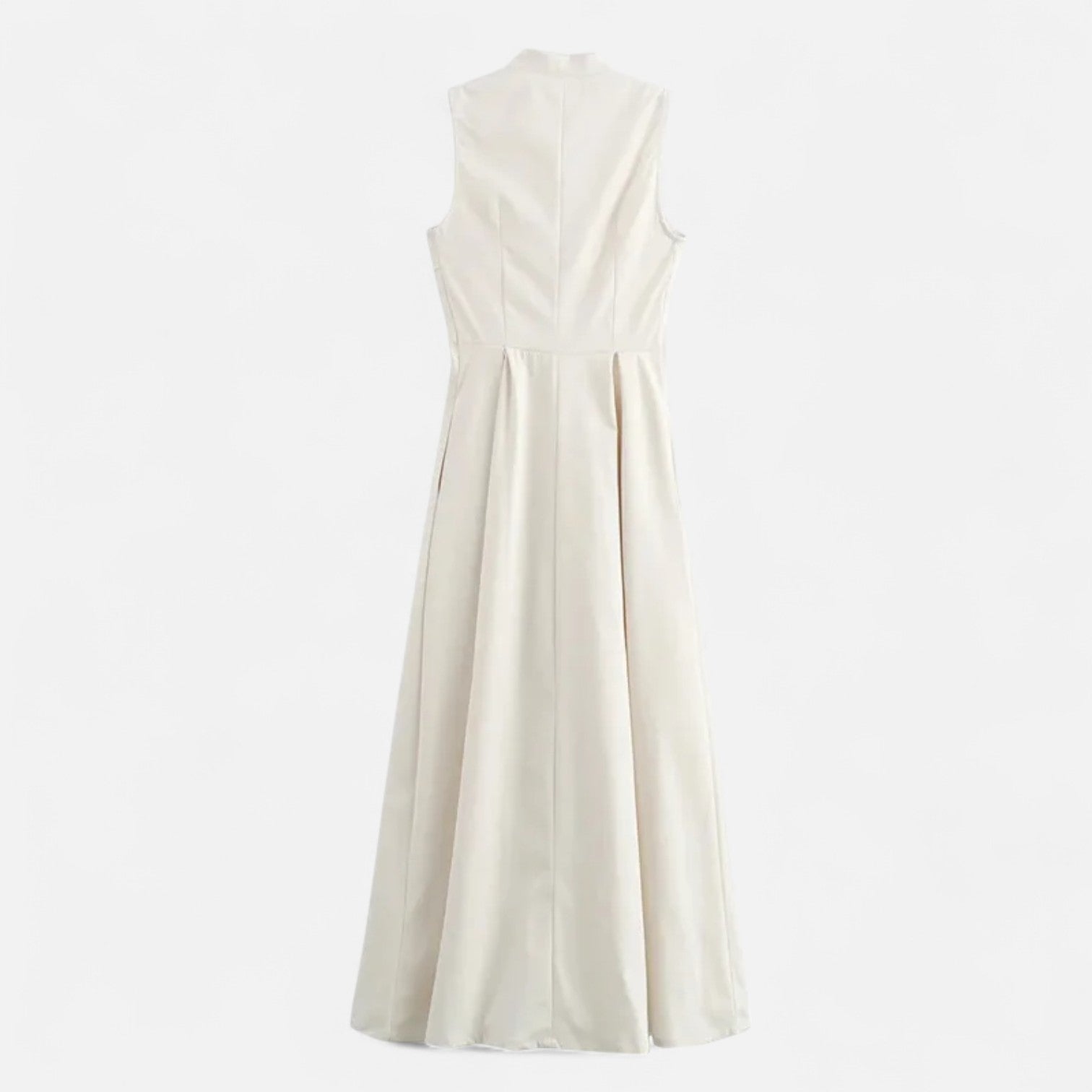 Ancienne Monde | Robe Midi Plissée Cintrée pour Femme – Élégance d’Été Sans Manches avec Fermeture Zippée