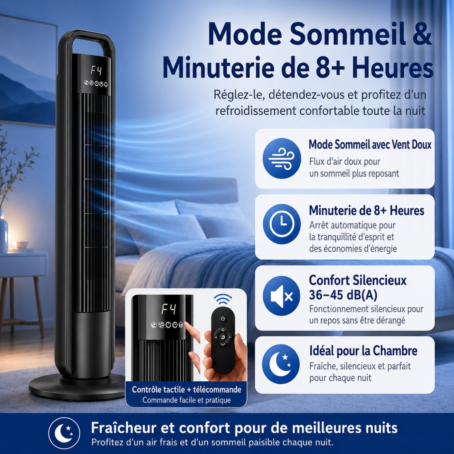 Ventilador de columna con control remoto, oscilación y 4 velocidades