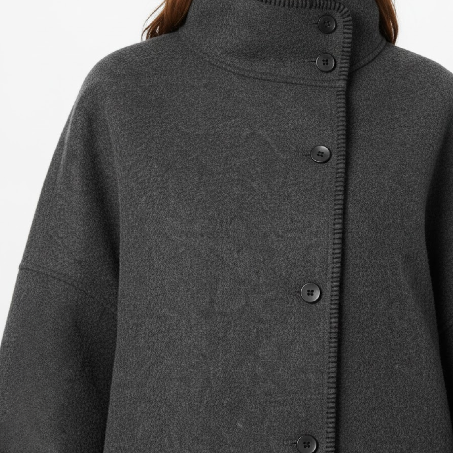 Women's Vintage Wool Jacket Wide Shoulders Stand-Up Collar Long Sleeves Autumn Elegant