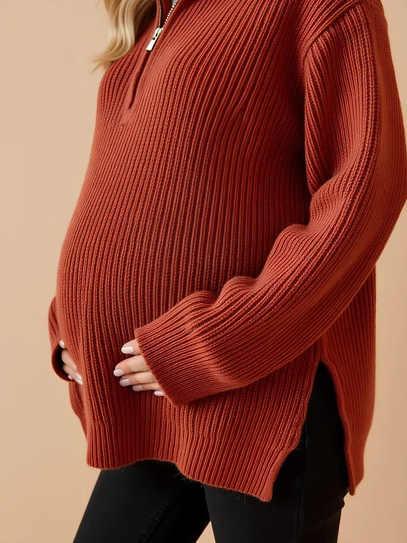Rozpinany sweter ciążowy z wysokim kołnierzem