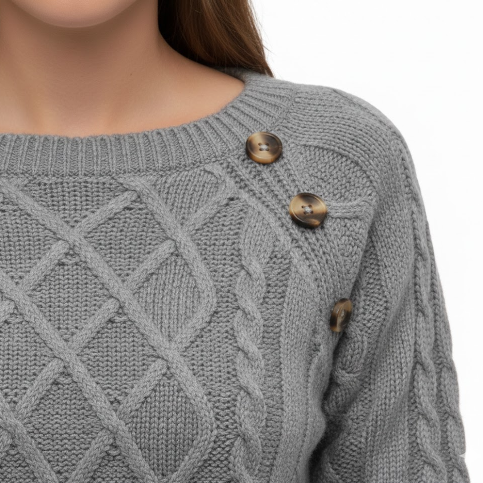 Twisted knit sweater for women, round neck, thick fabric, elegant and stylish