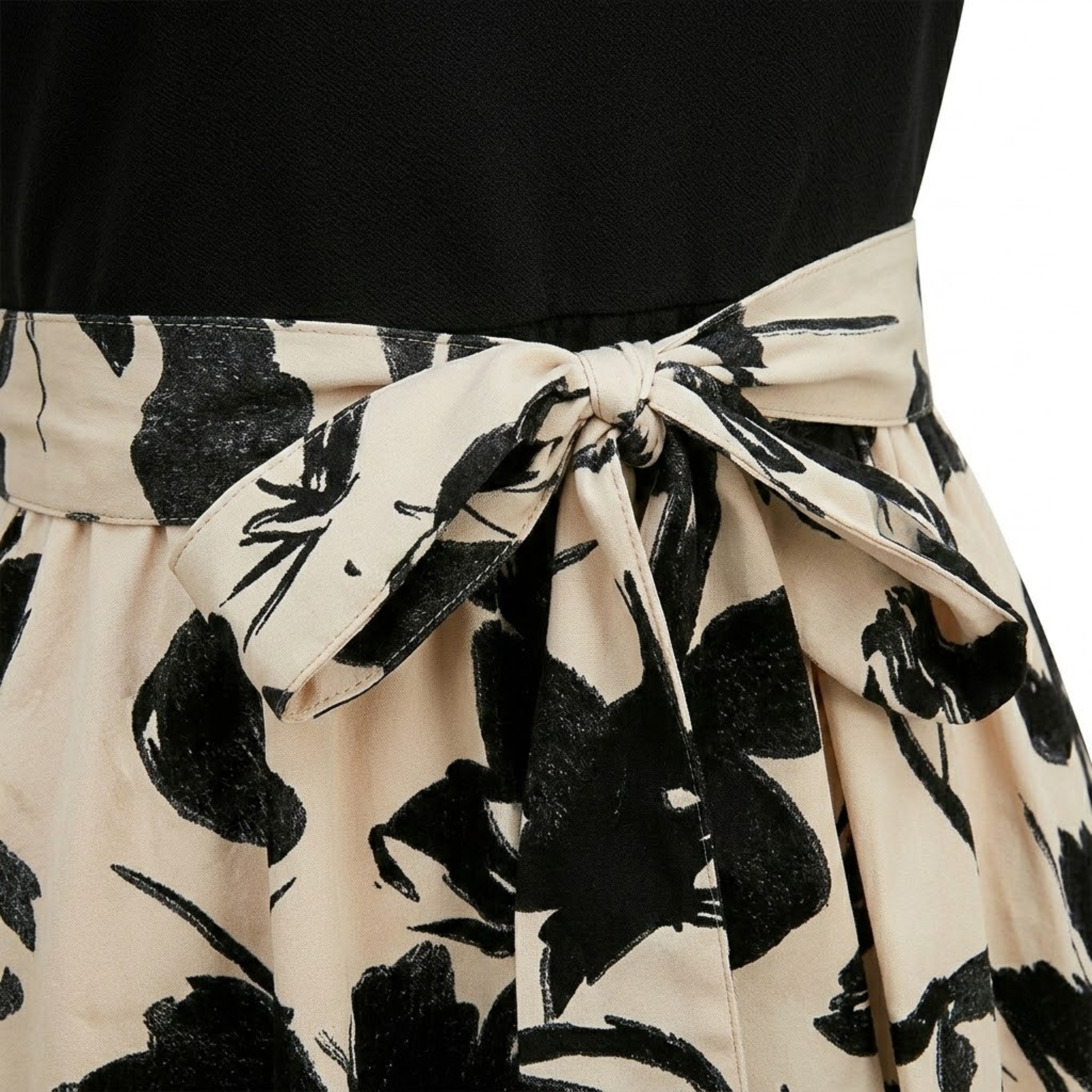 Robe Longue Trapèze à Imprimé Floral avec Ceinture et Manches Bouffantes