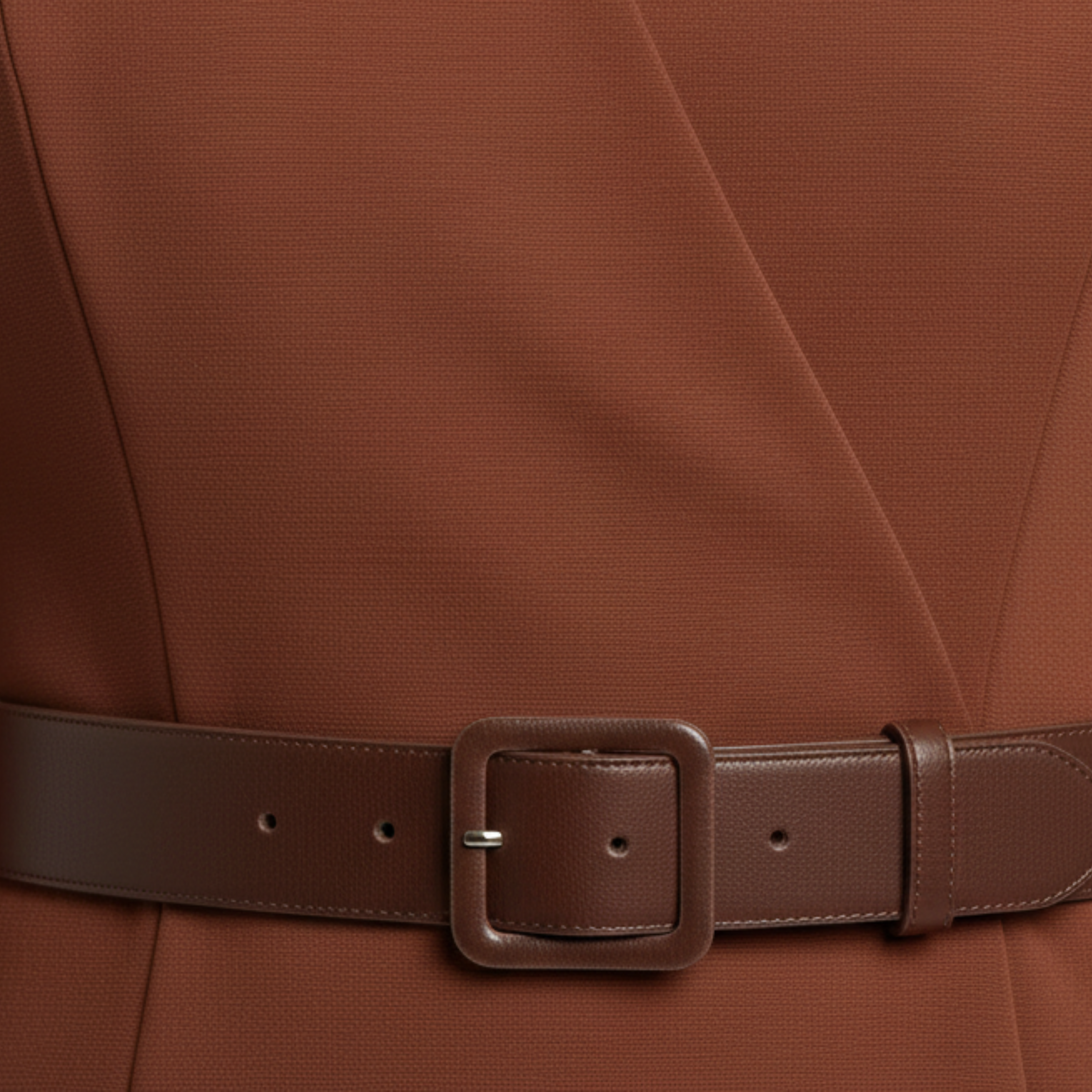 Robe Fourreau Mi-Longue à Col Montant et Manches 3/4 avec Ceinture pour Femme