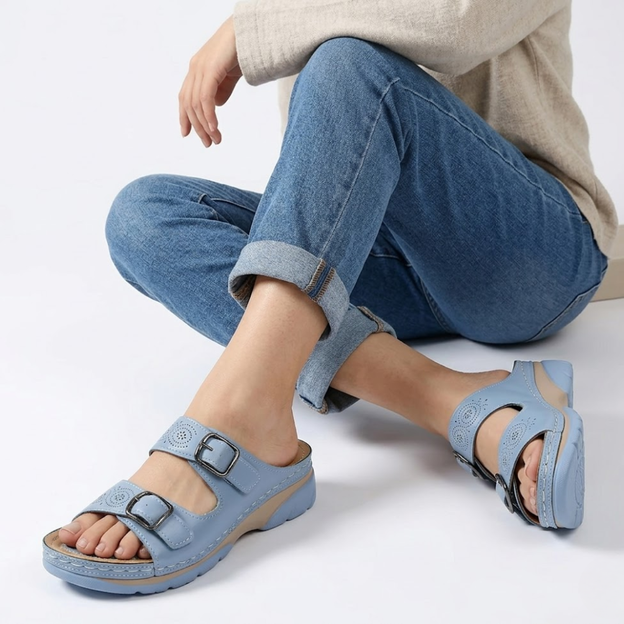 Sandales à Plateforme avec Double Boucle pour Femmes