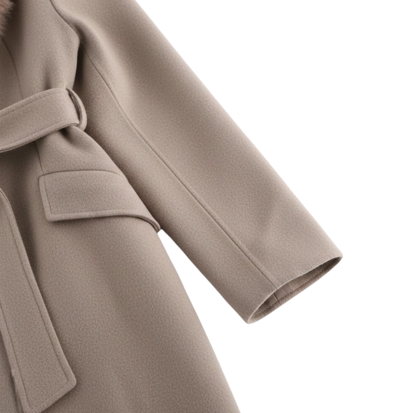 Casaco de Mulher Quente com Cinto e Gola de Pêlo para Outono e Inverno