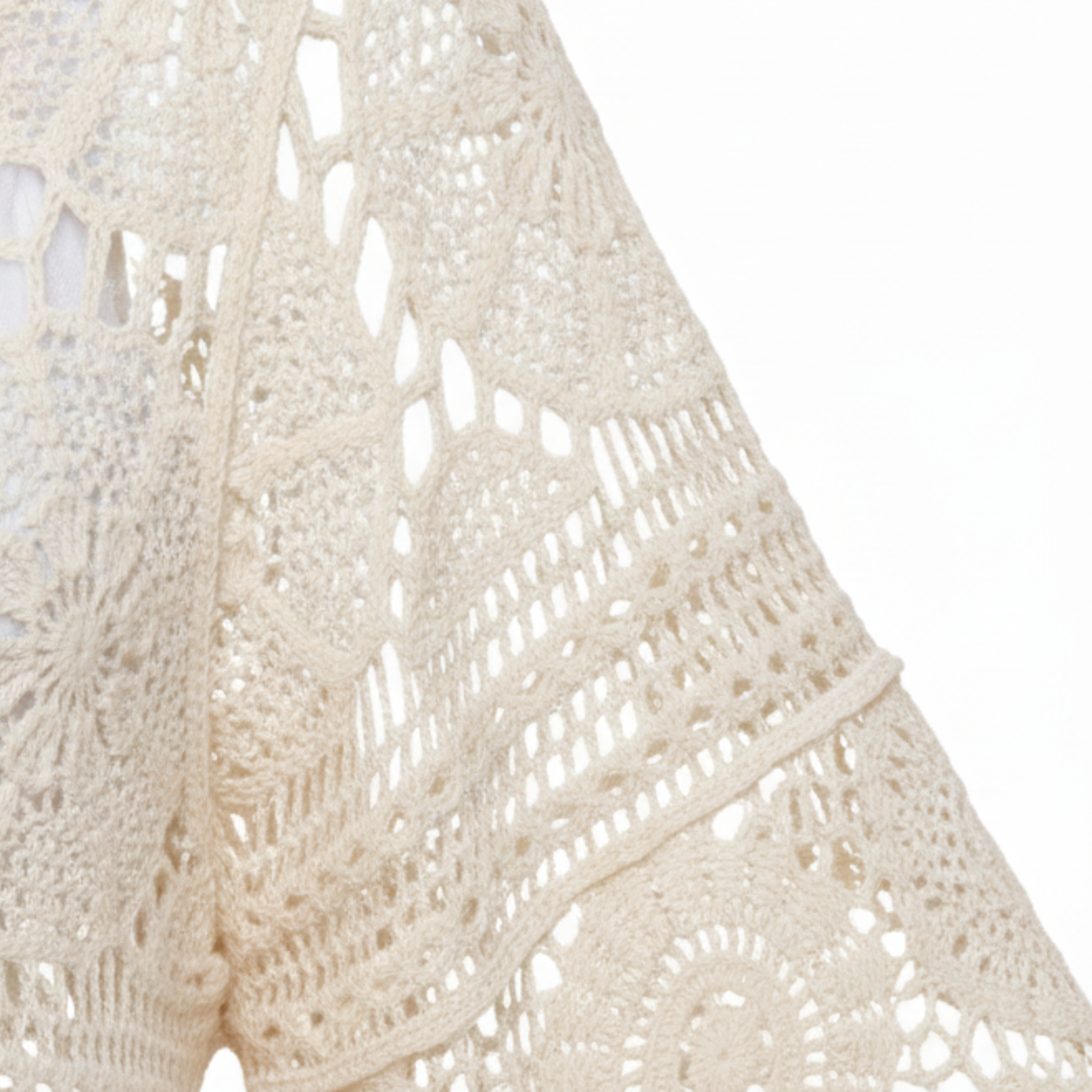 Häkel-Spitzen-Strandkleid mit Fransen-Saum und 3/4-Ärmeln