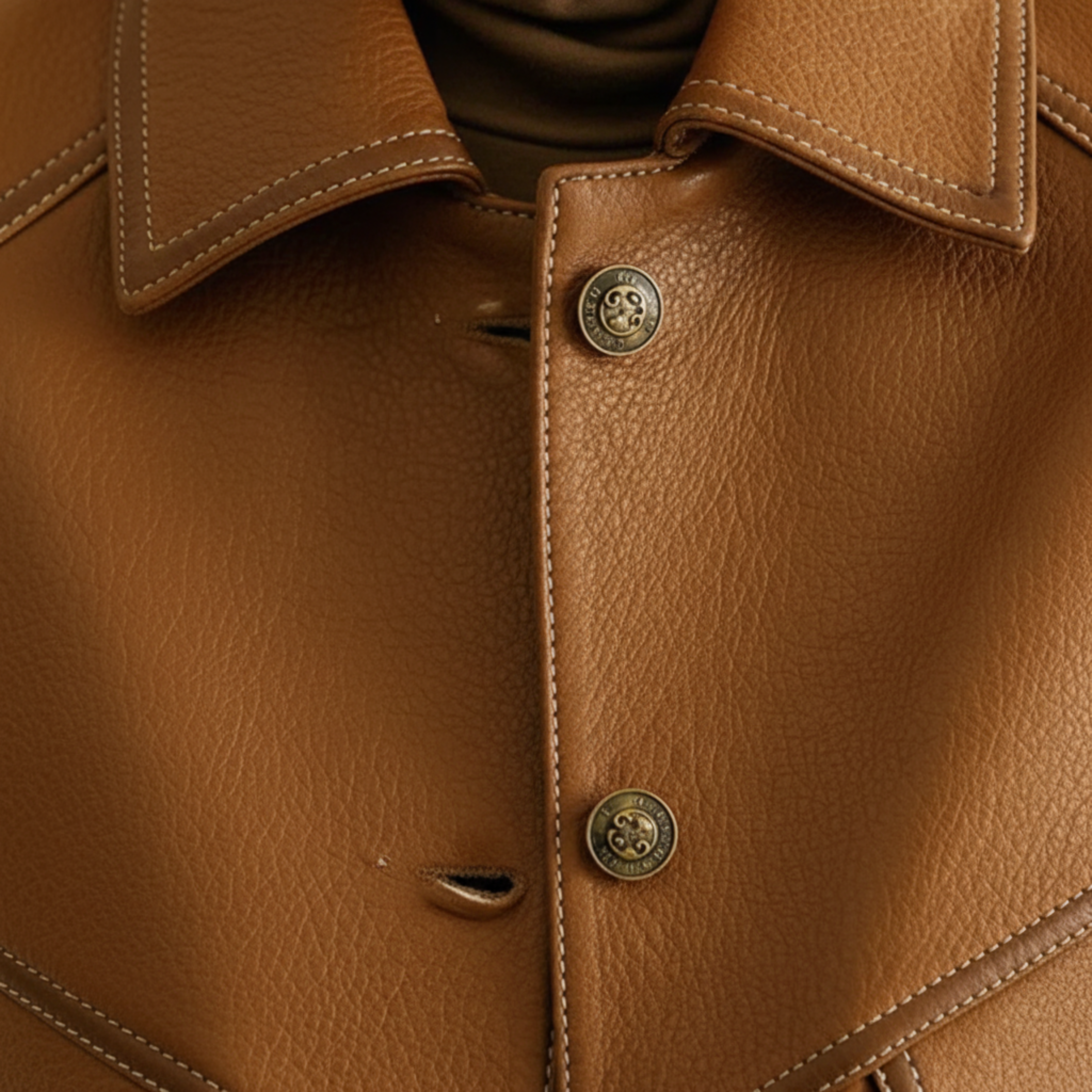 Women's Leather Jacket with Buttons and Fitted Waist Classic Cut