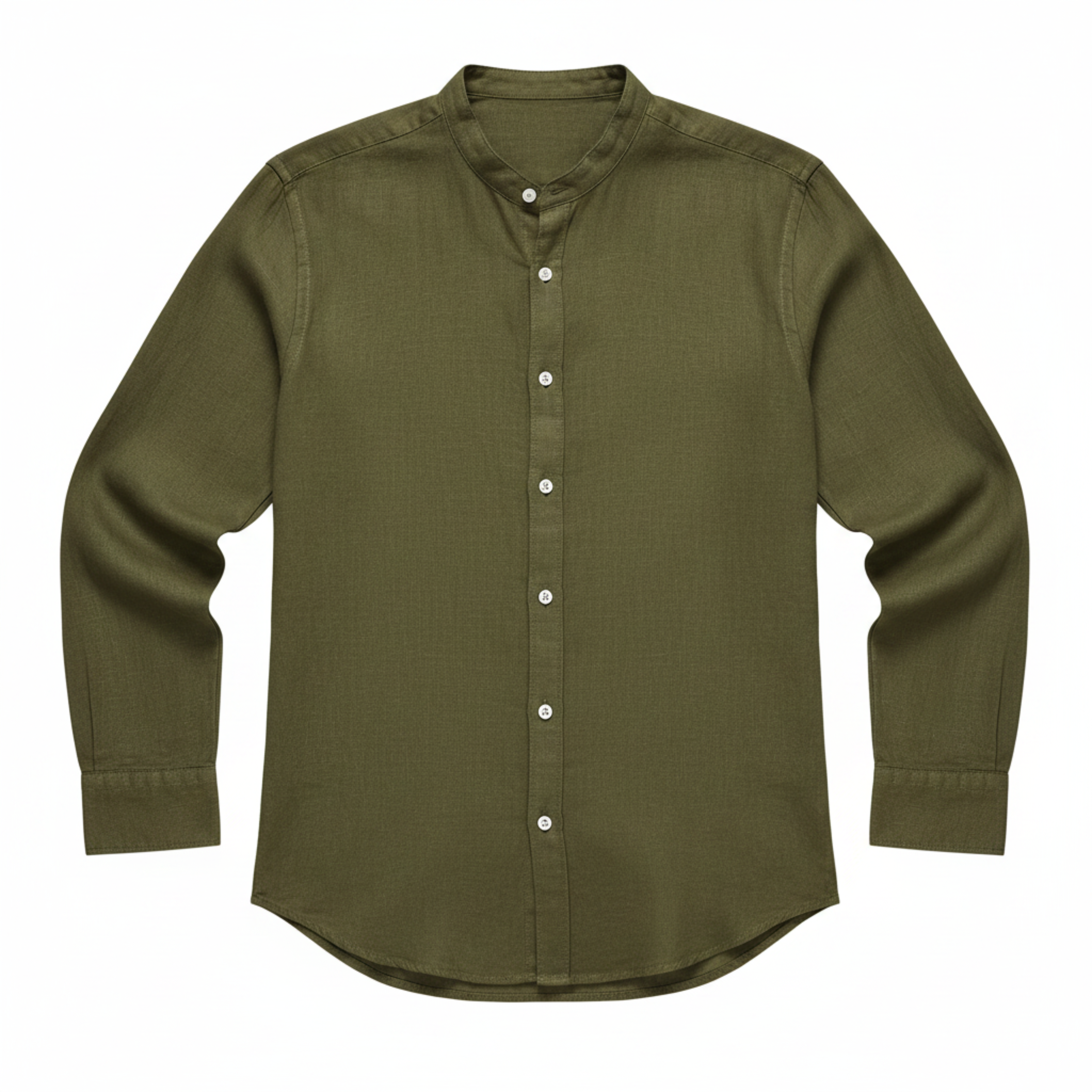 Camisa de lino para hombre con cuello clásico y mangas largas ajustables