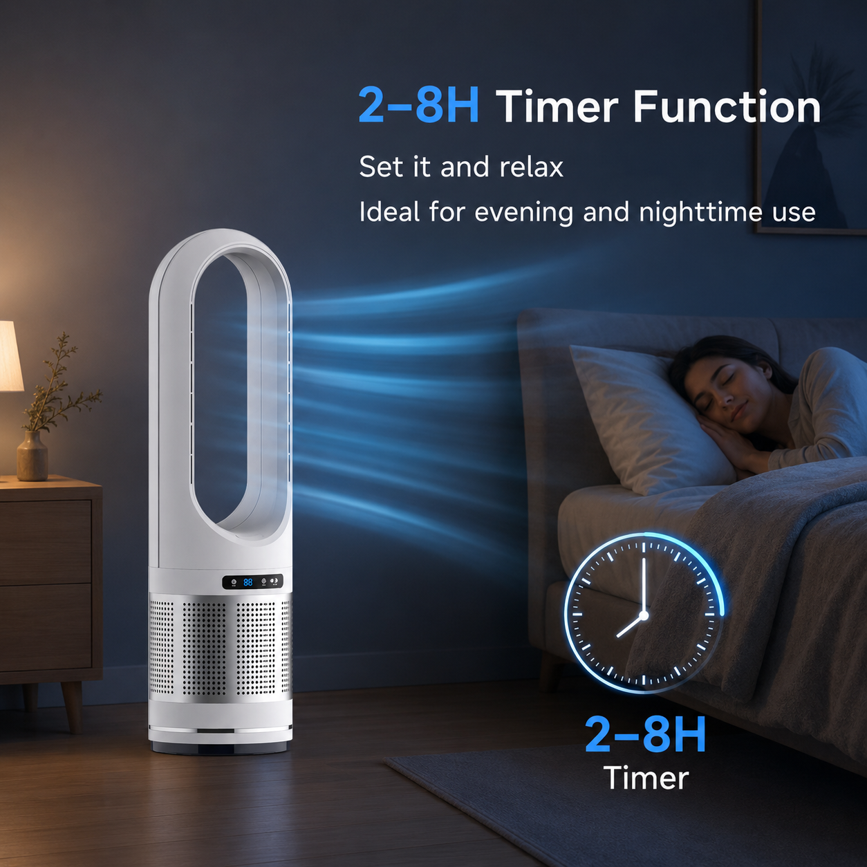 Ventilador de columna sin aspas con control remoto y oscilación