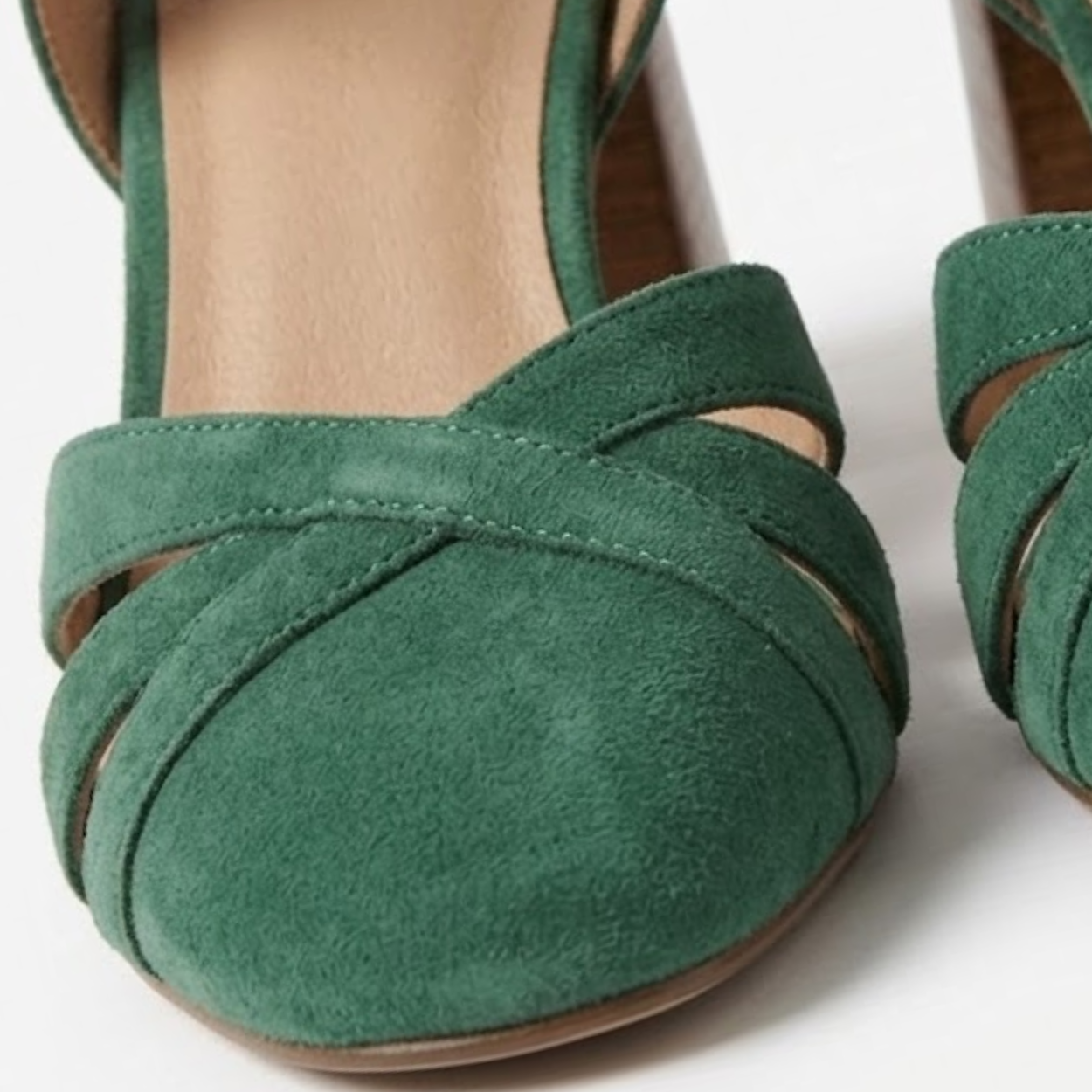 Sandalias de tacón de ante para mujer con punta cuadrada y correa al tobillo