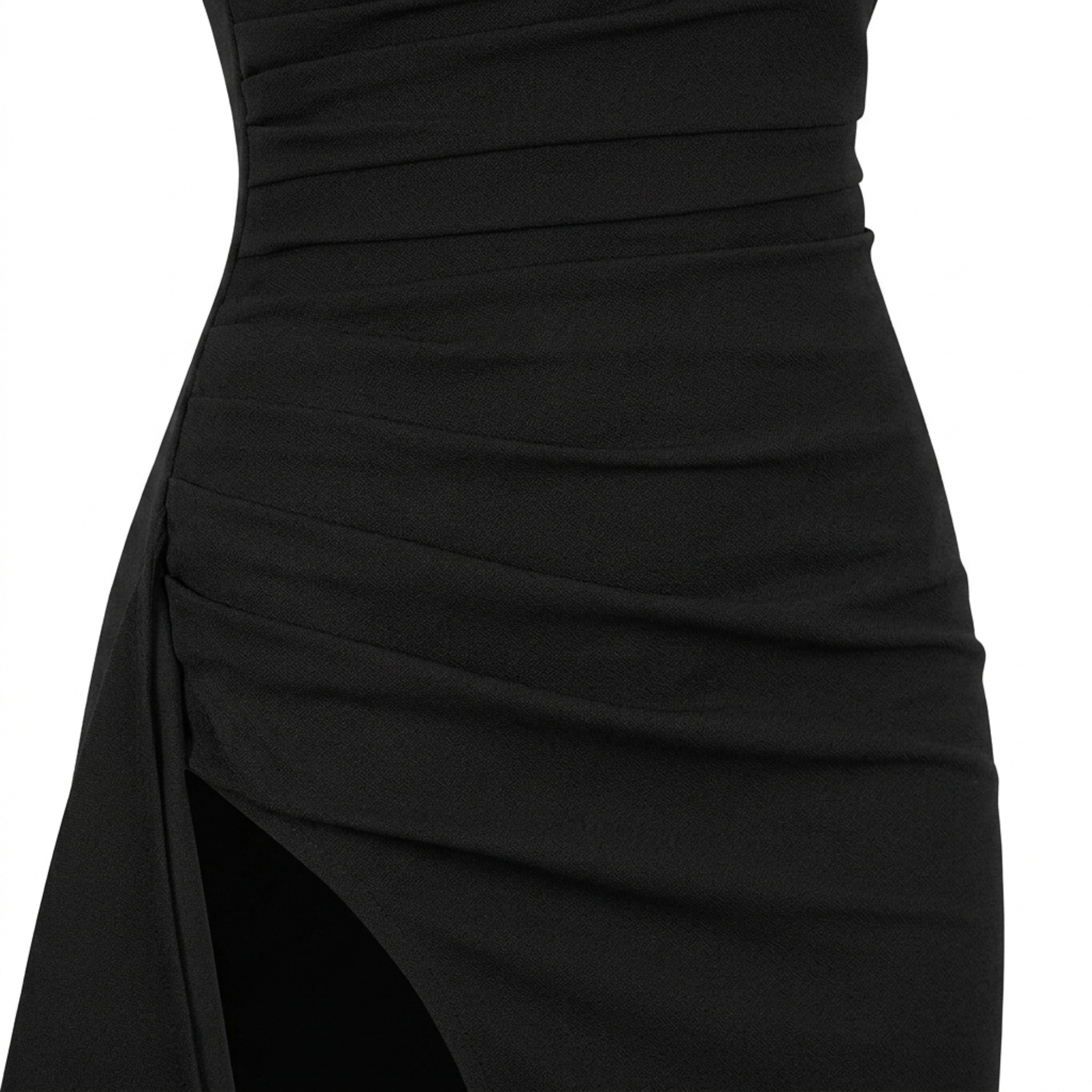 Vestido de noche largo — corte sirena fruncido con abertura | gala formal