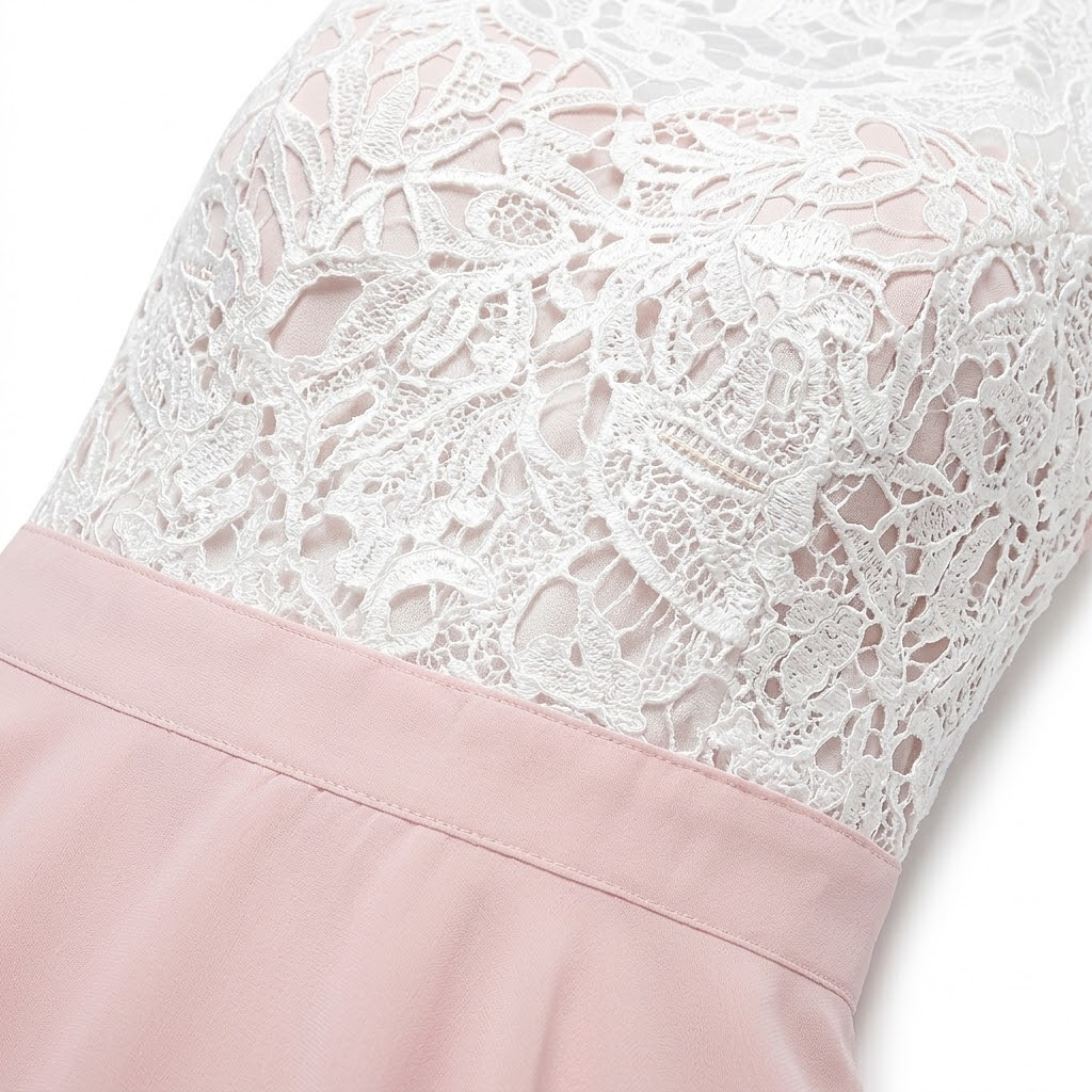 Sleeveless Long Evening Dress in Lace and Chiffon with Crocheted Bodice