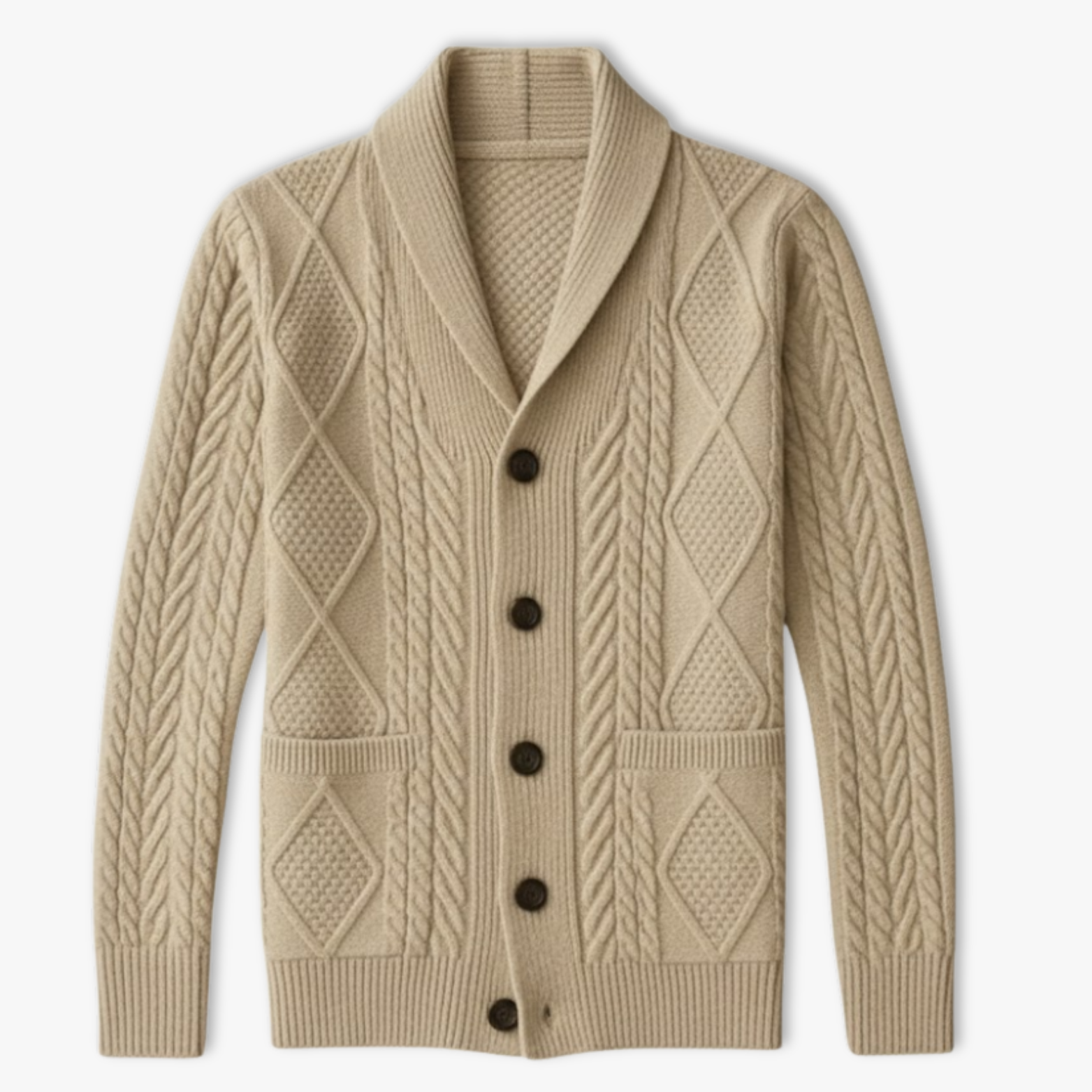 Chaleco de hombre de punto trenzado con cuello alto y cierre de botones
