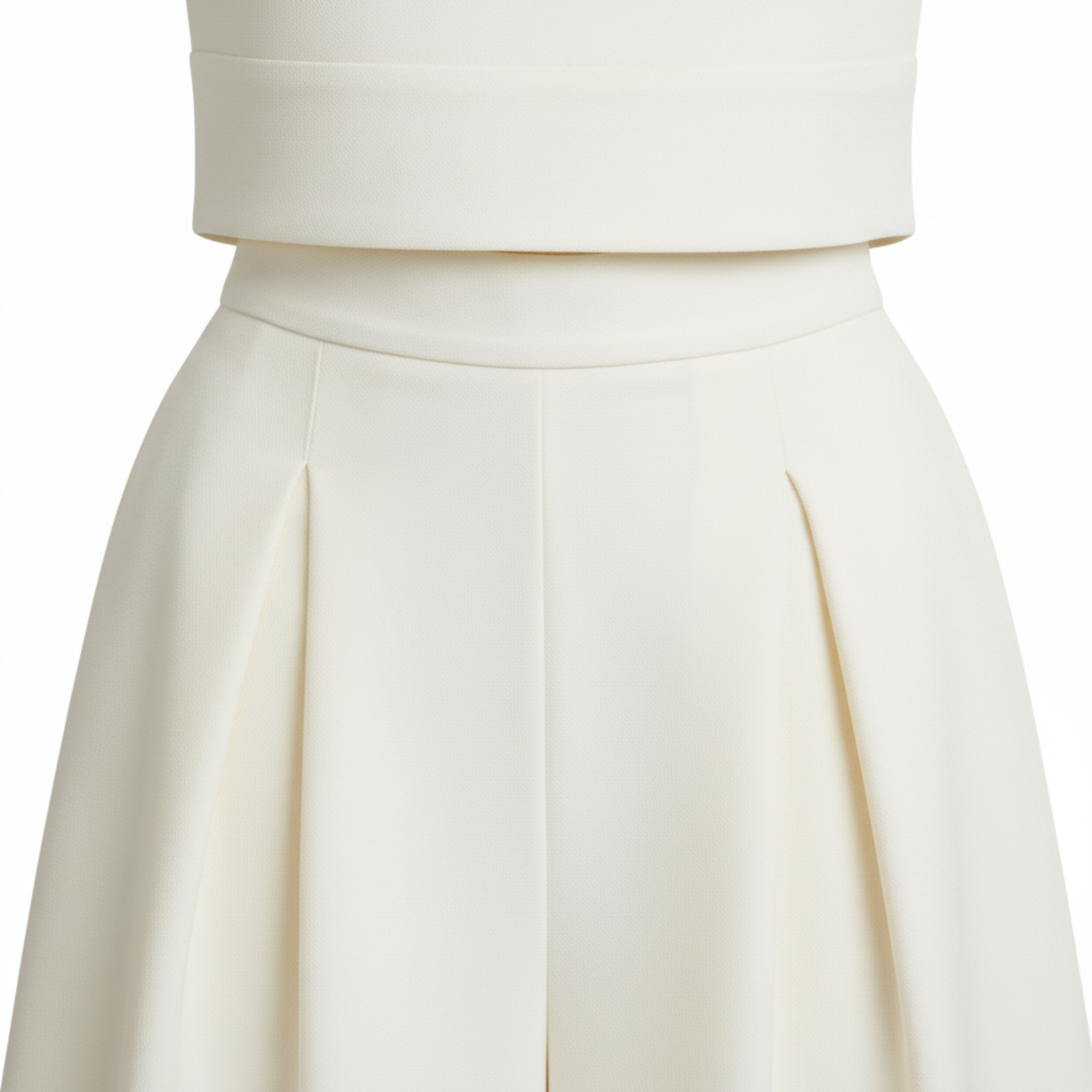 Set of Cropped High-Neck Top and Wide Pleated Pants for Women