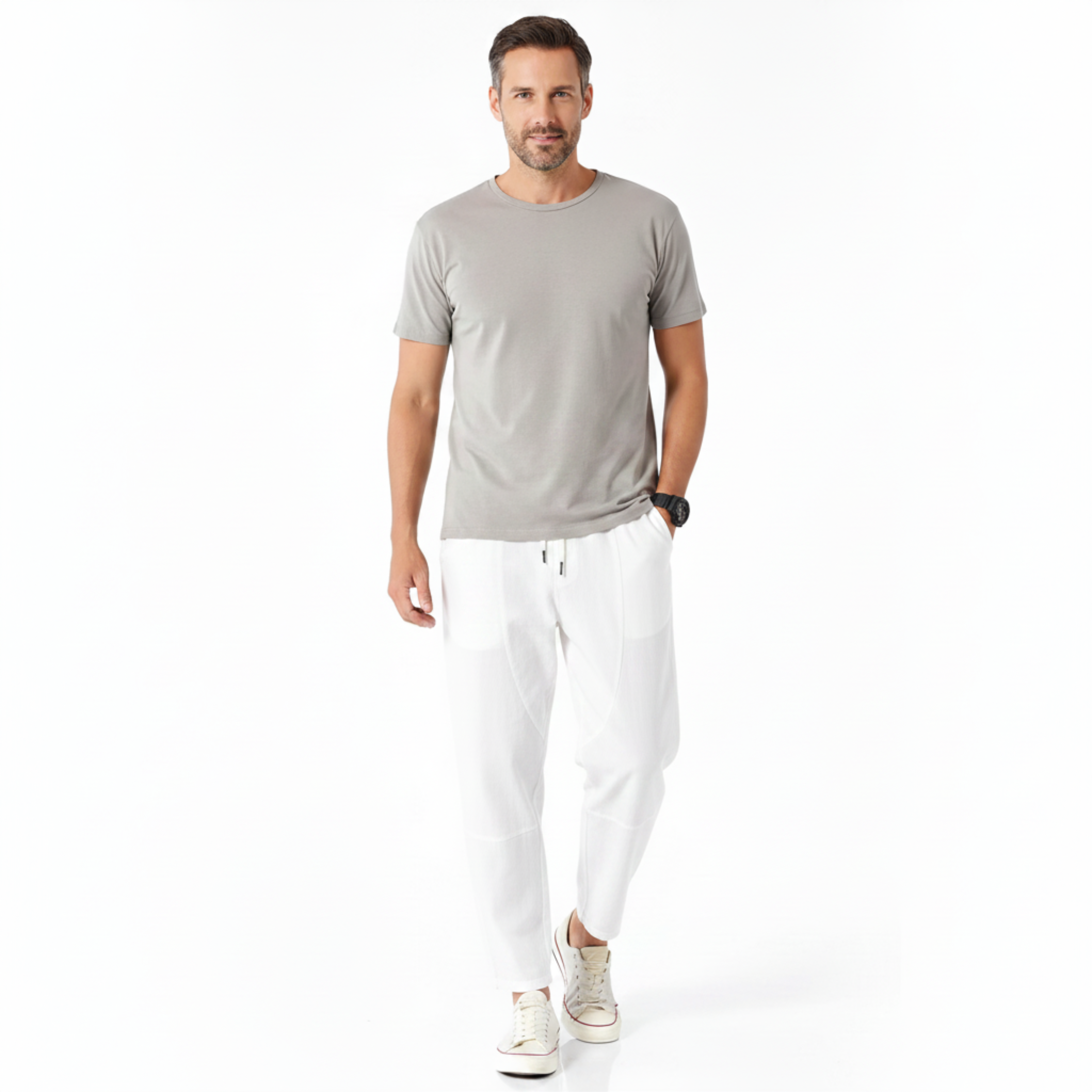 Pantalone Capri in Misto Cotone e Lino con Vita Elastica Regolabile