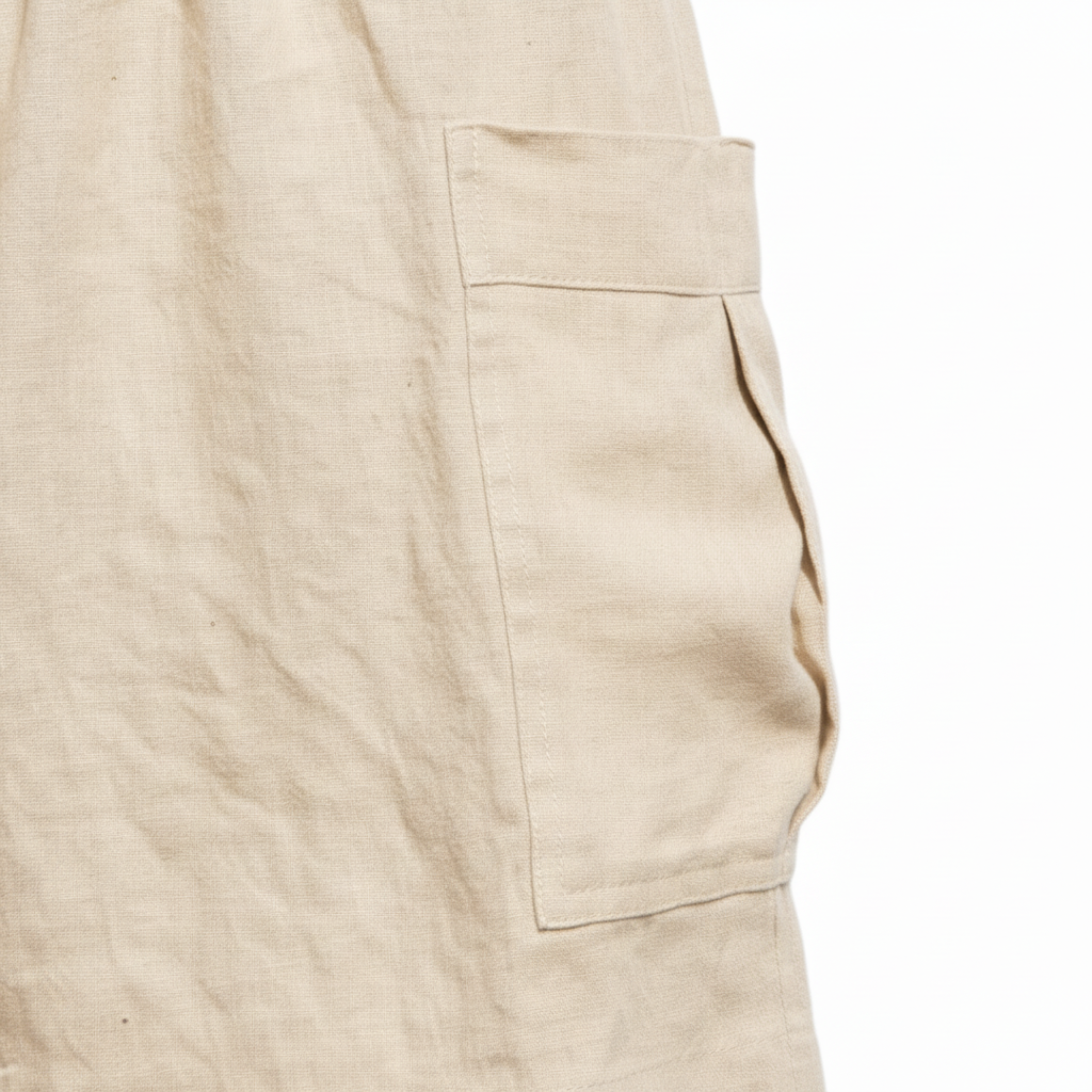 Short bermuda de lino para mujer con talle alto y bolsillos aplicados