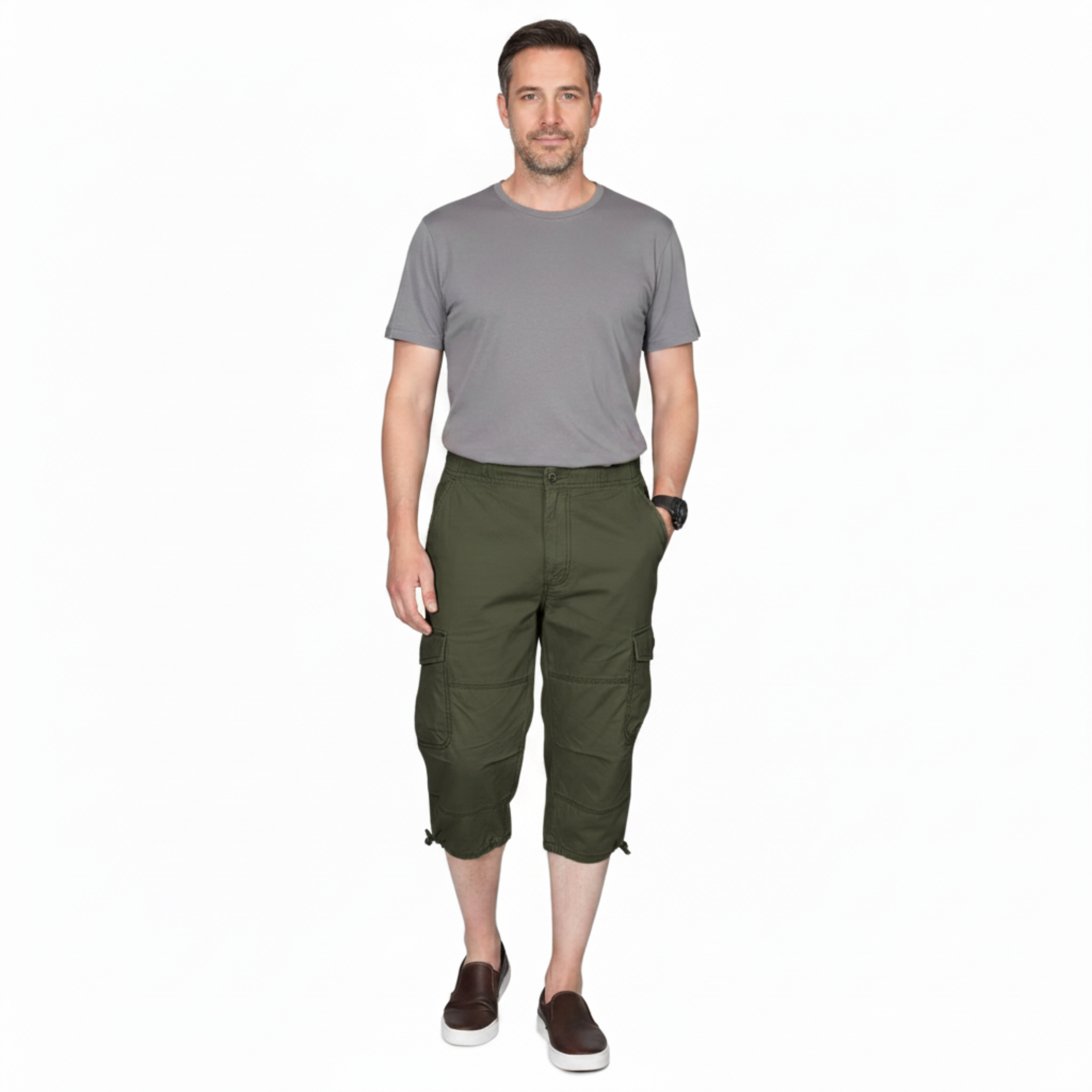 Pantalón Cargo 3/4 para Hombre con Múltiples Bolsillos y Corte Casual