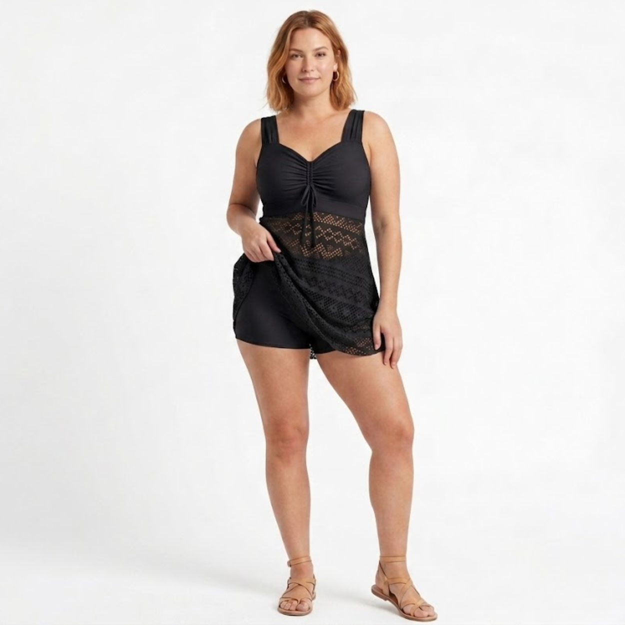 Tankini sæt til kvinder med højtaljet top og shorts