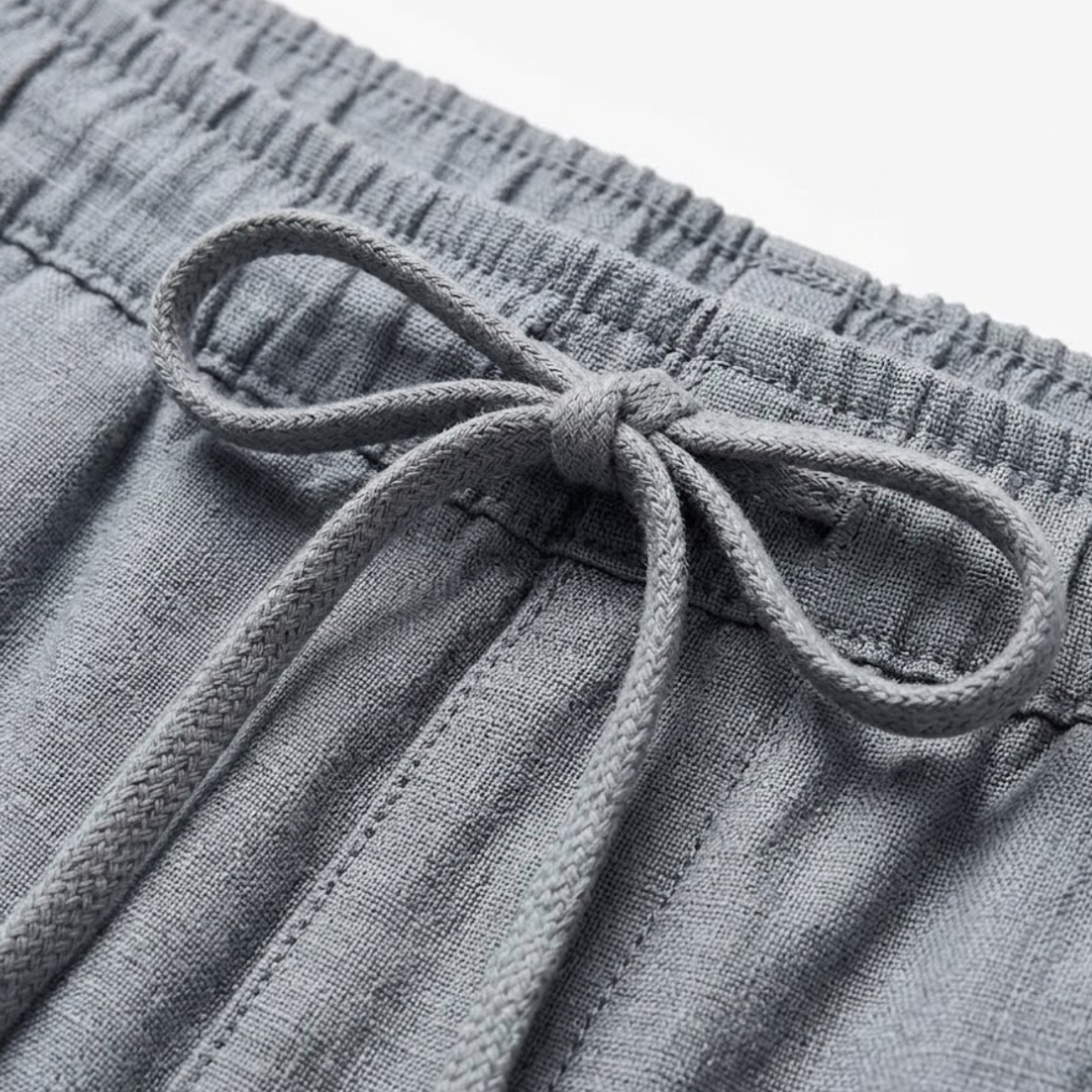 Pantaloni bărbați din bumbac și in cu talie elastică și șnur de strângere