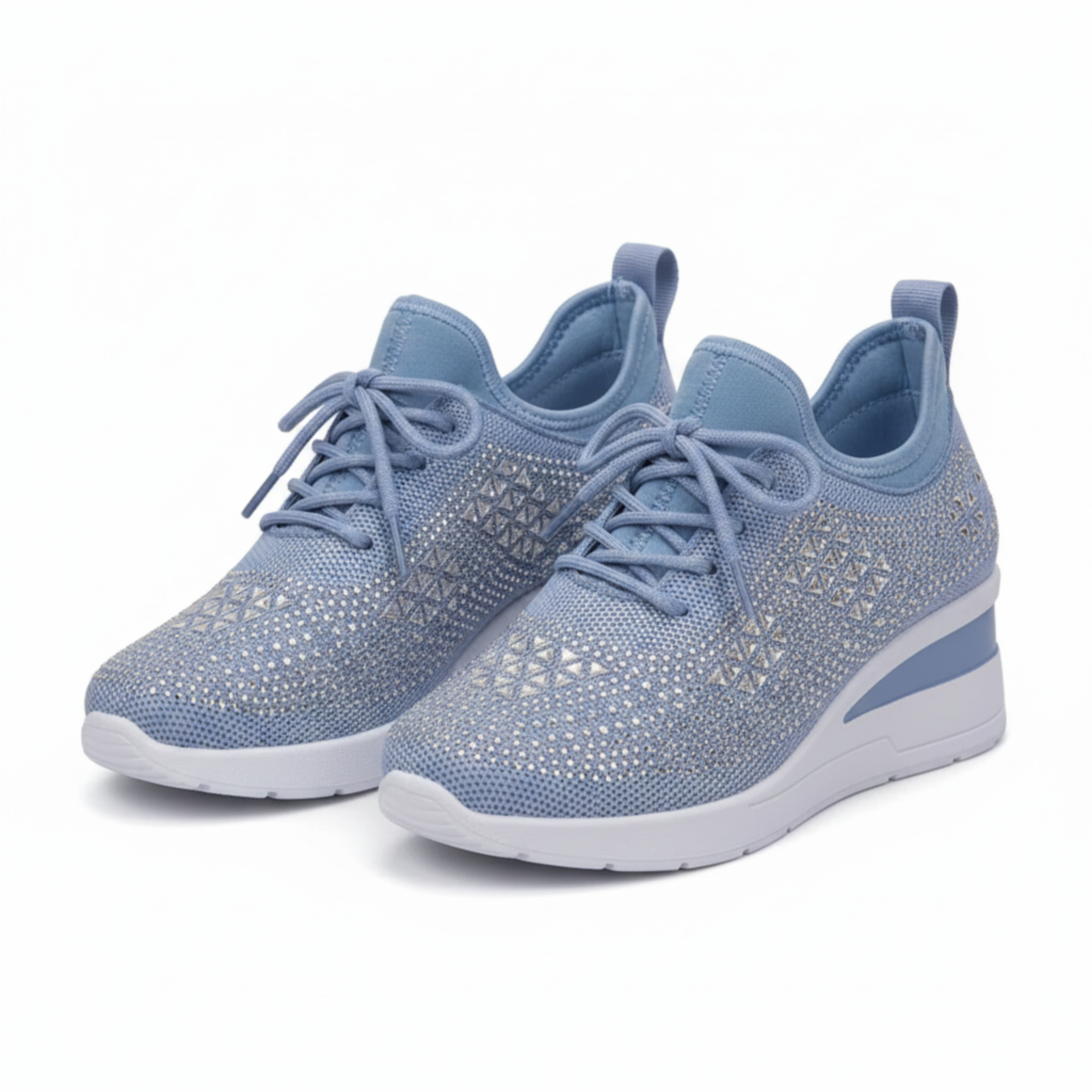 Sneakers med Kilehæl og Rhinsten til Kvinder, Platformssneakers i Mesh