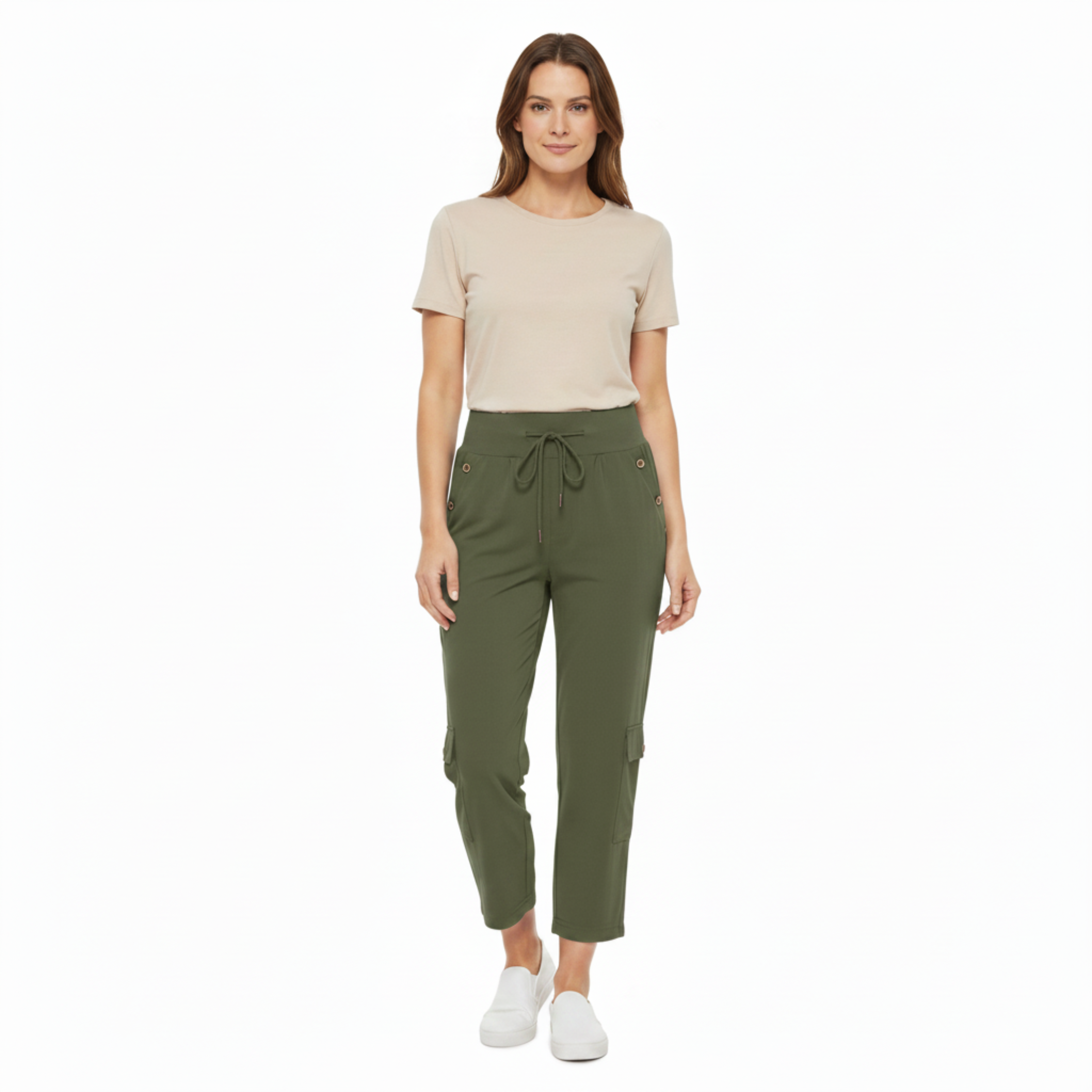 Pantacourt Capri pour Femme à Taille Élastiquée et Jambe Large avec Poches