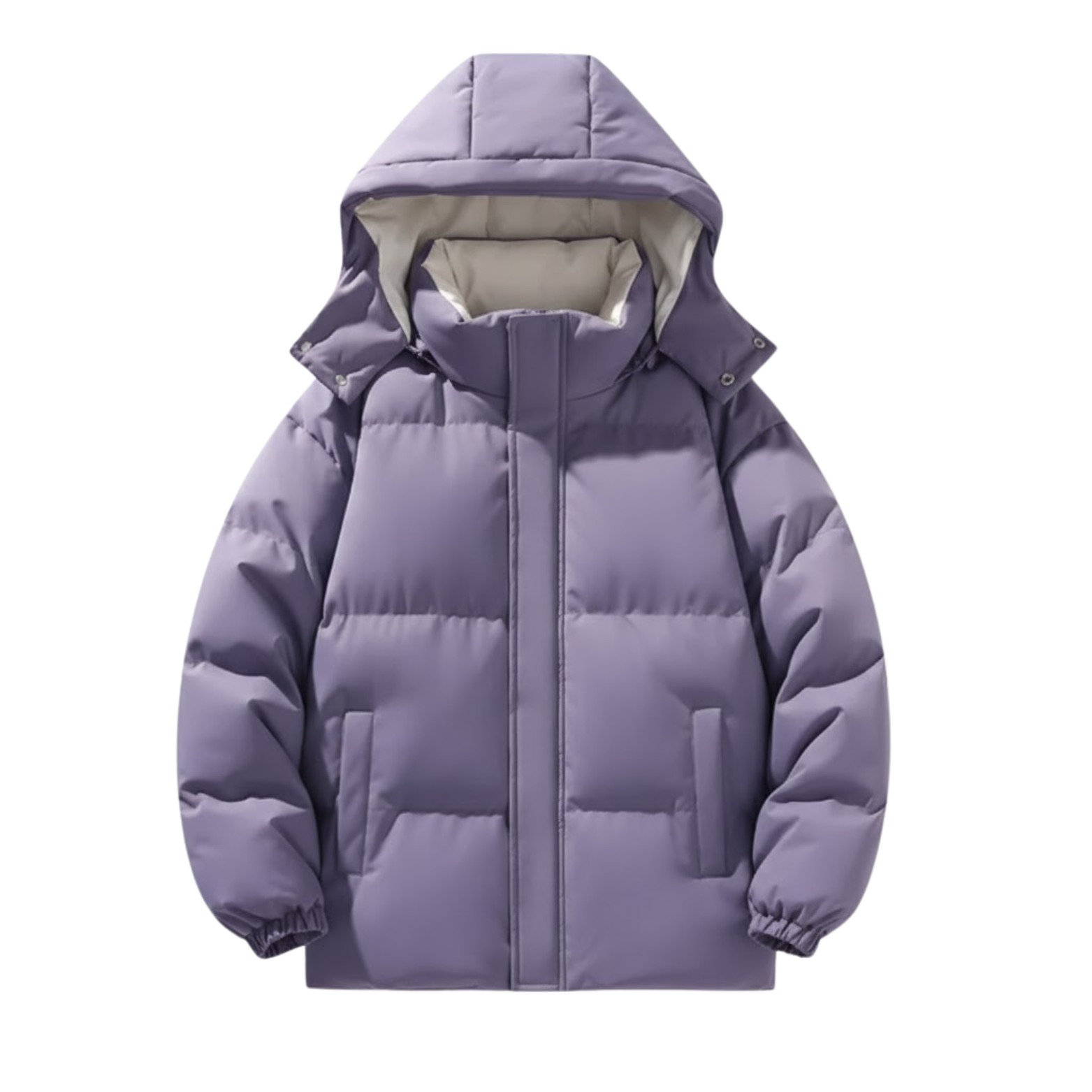 Thick solid color cotton jacket with hood, warm for winter