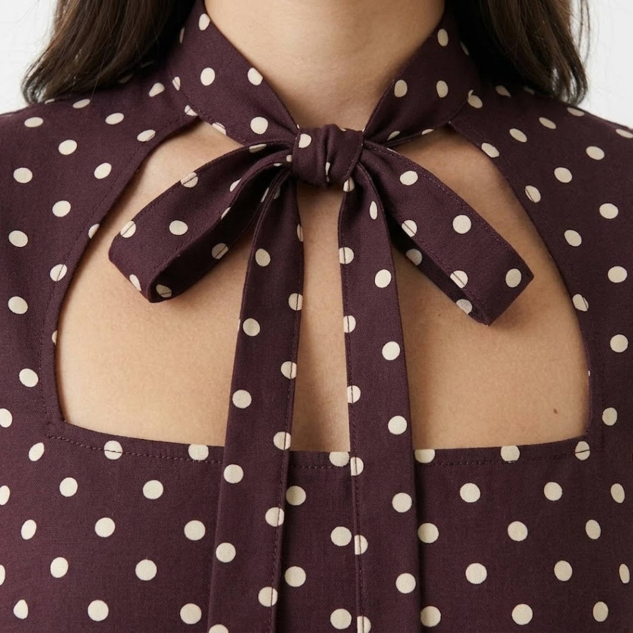 Short Polka Dot Dress with Off-Shoulder and Front Lacing for Women