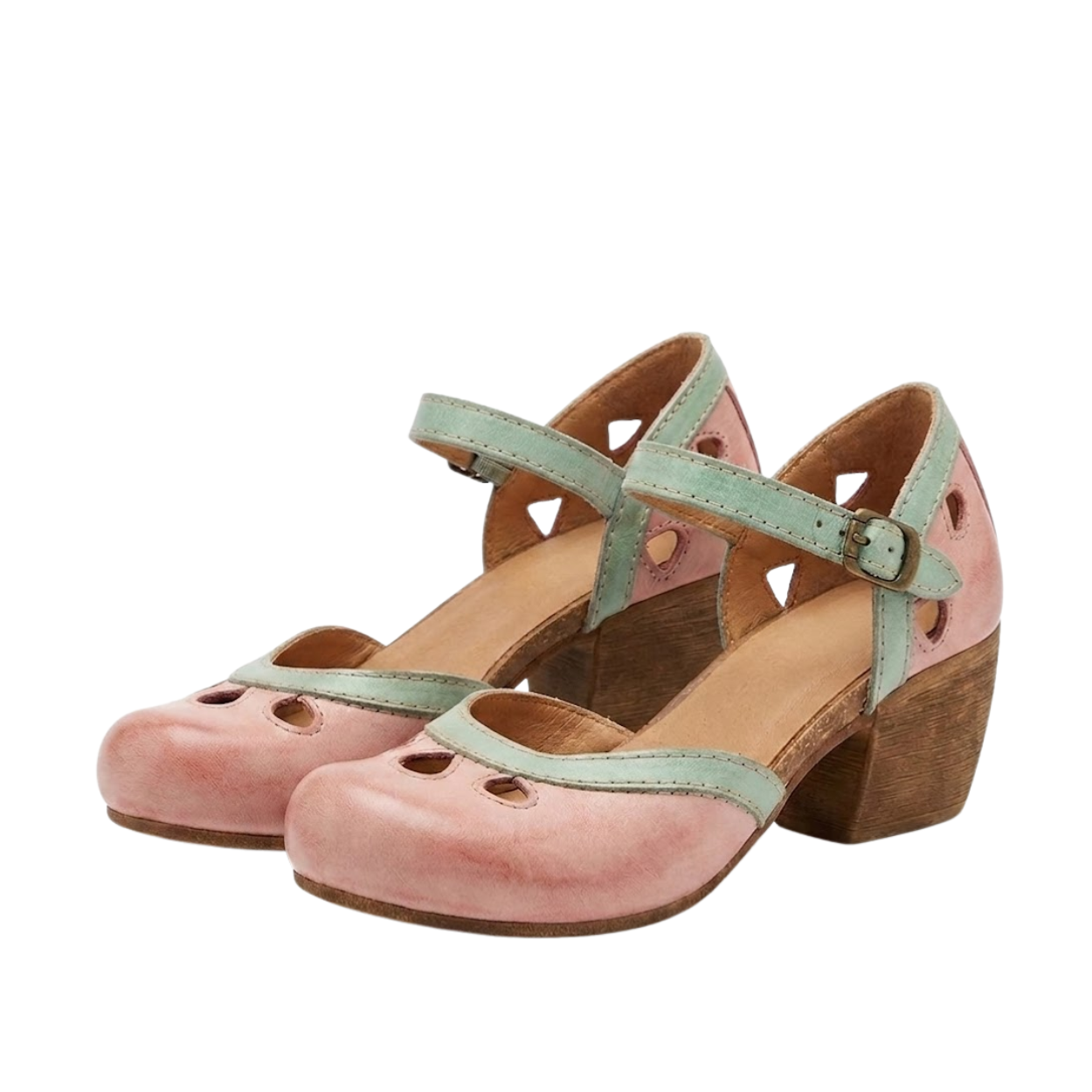 Sandálias de Salto Quadrado para Mulher, Sapatos Retro com Tira no Tornozelo e Biqueira Redonda