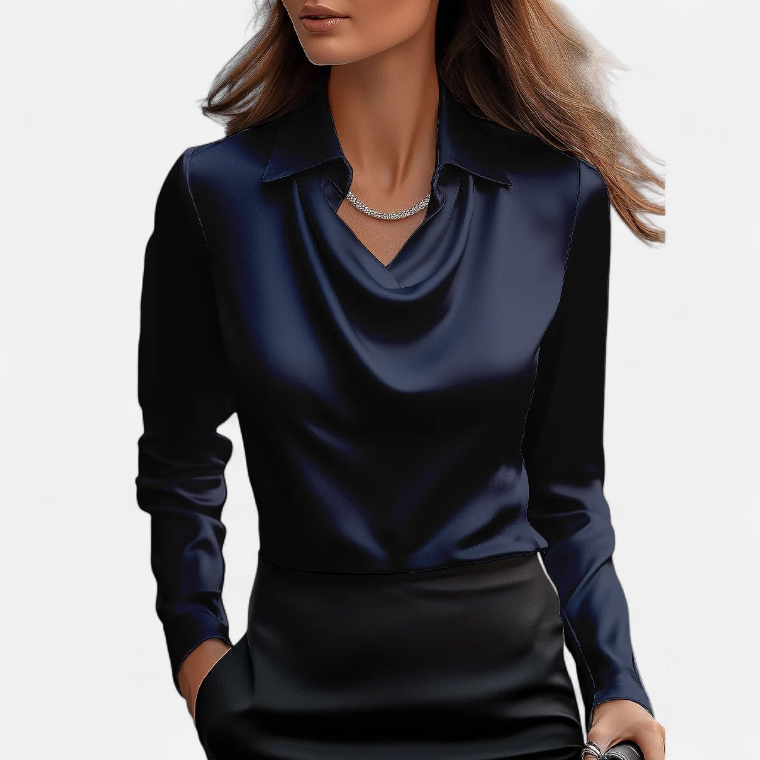 Ancienne Monde | Blouse Blanche en Satin Femme – Encolure Drapée, Élégance Intemporelle