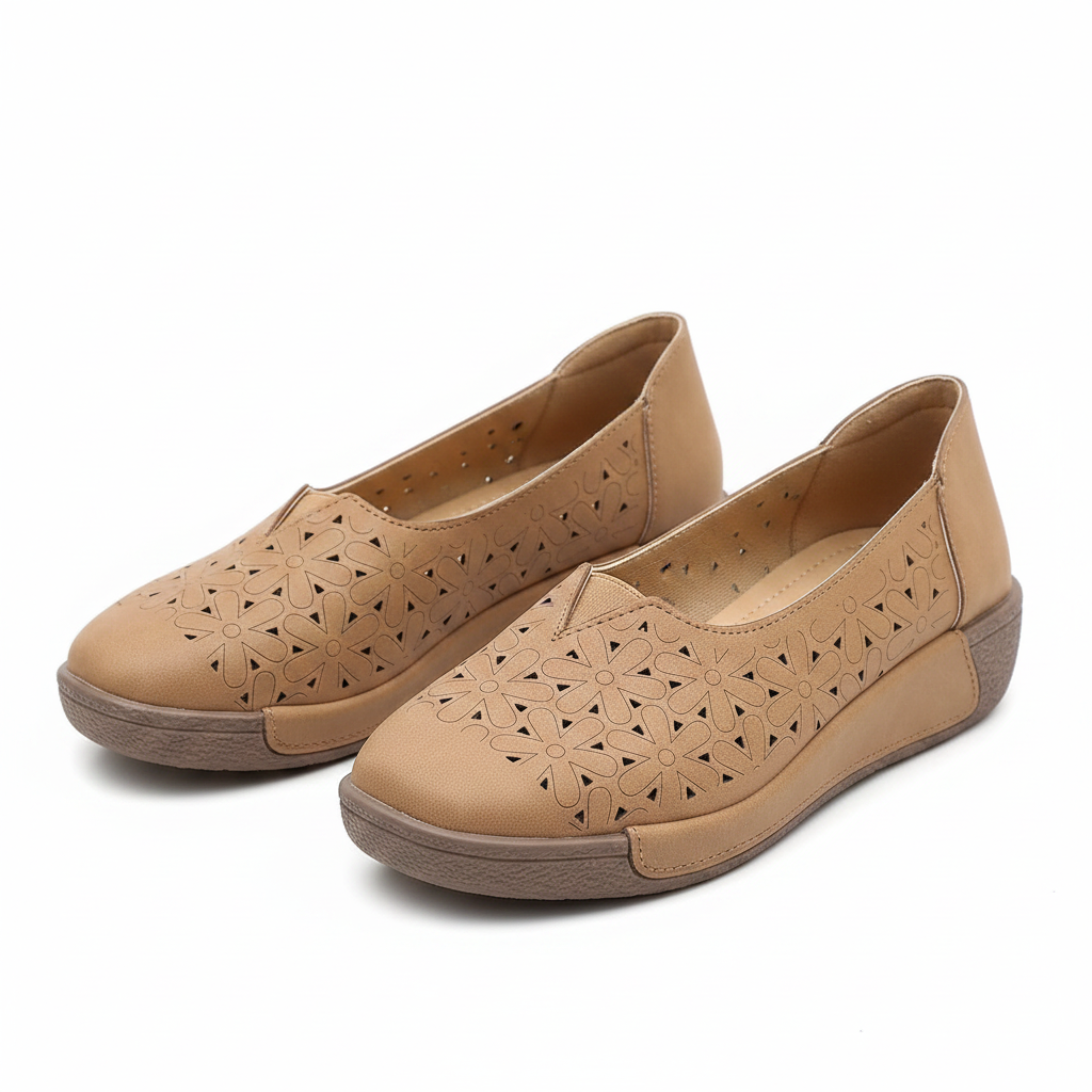 Mocasines de cuero con plataforma y suela compensada acolchada para mujer